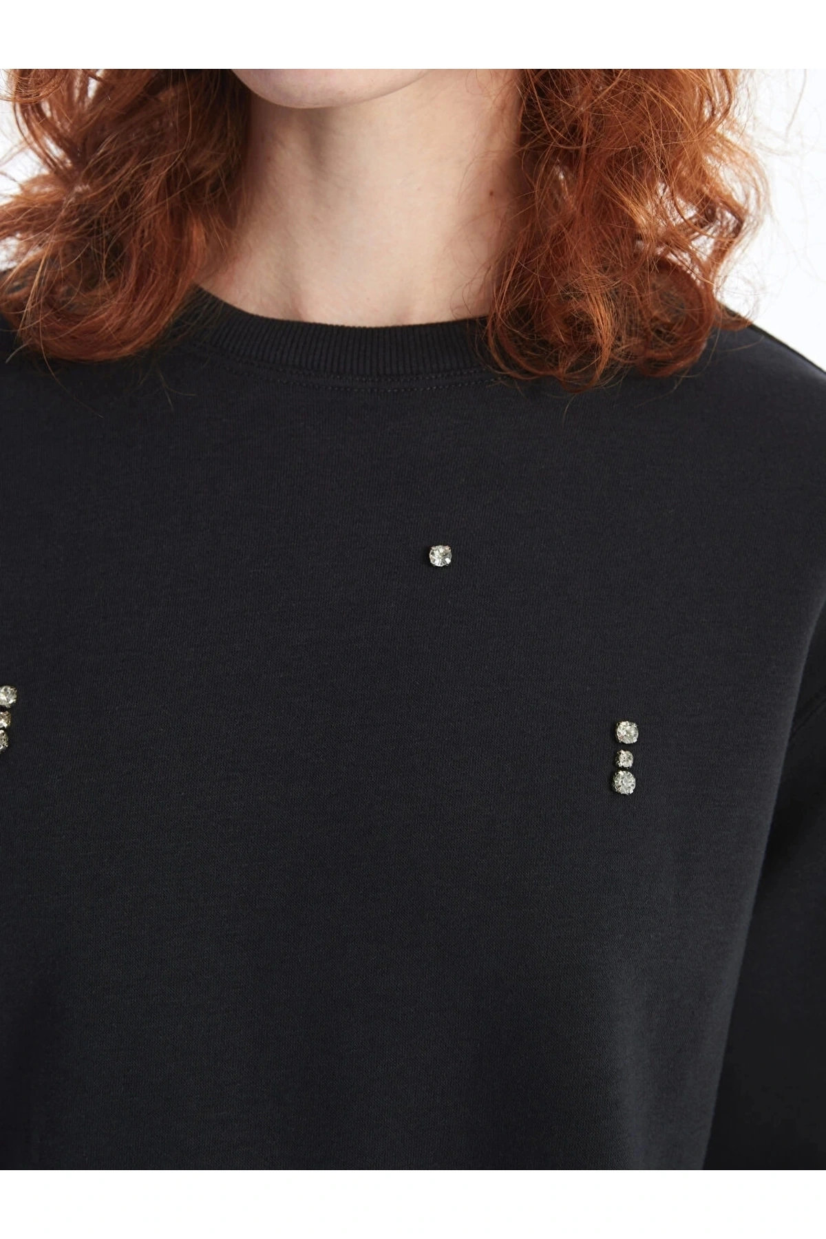 LCW Vision Bisiklet Yaka Parlak Taş Baskılı Kadın Kalın Sweatshirt