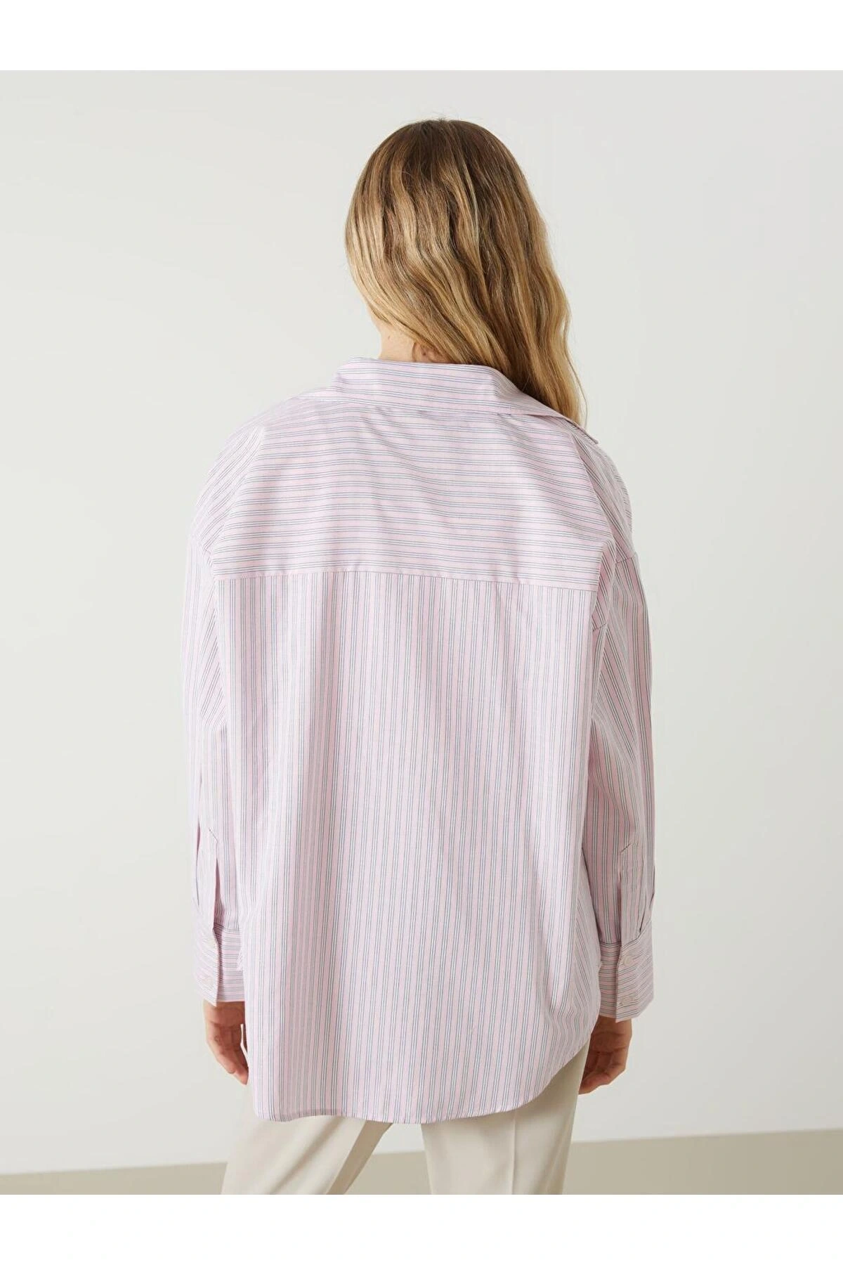 LCW Vision Çizgili Oversize Poplin Kadın Gömlek