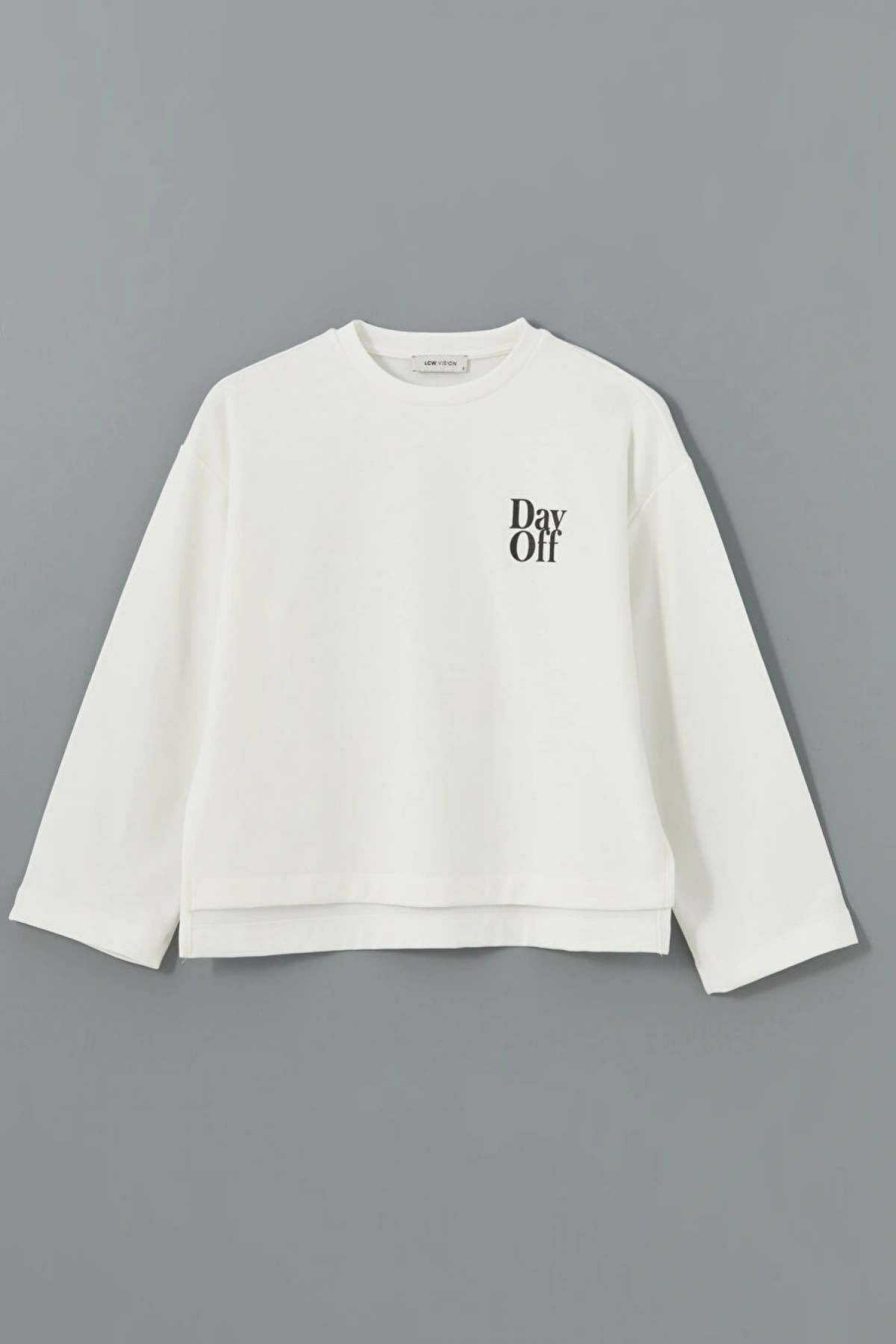 LCW Vision Ekru Bisiklet Yaka Baskılı Oversize Kadın Sweatshirt