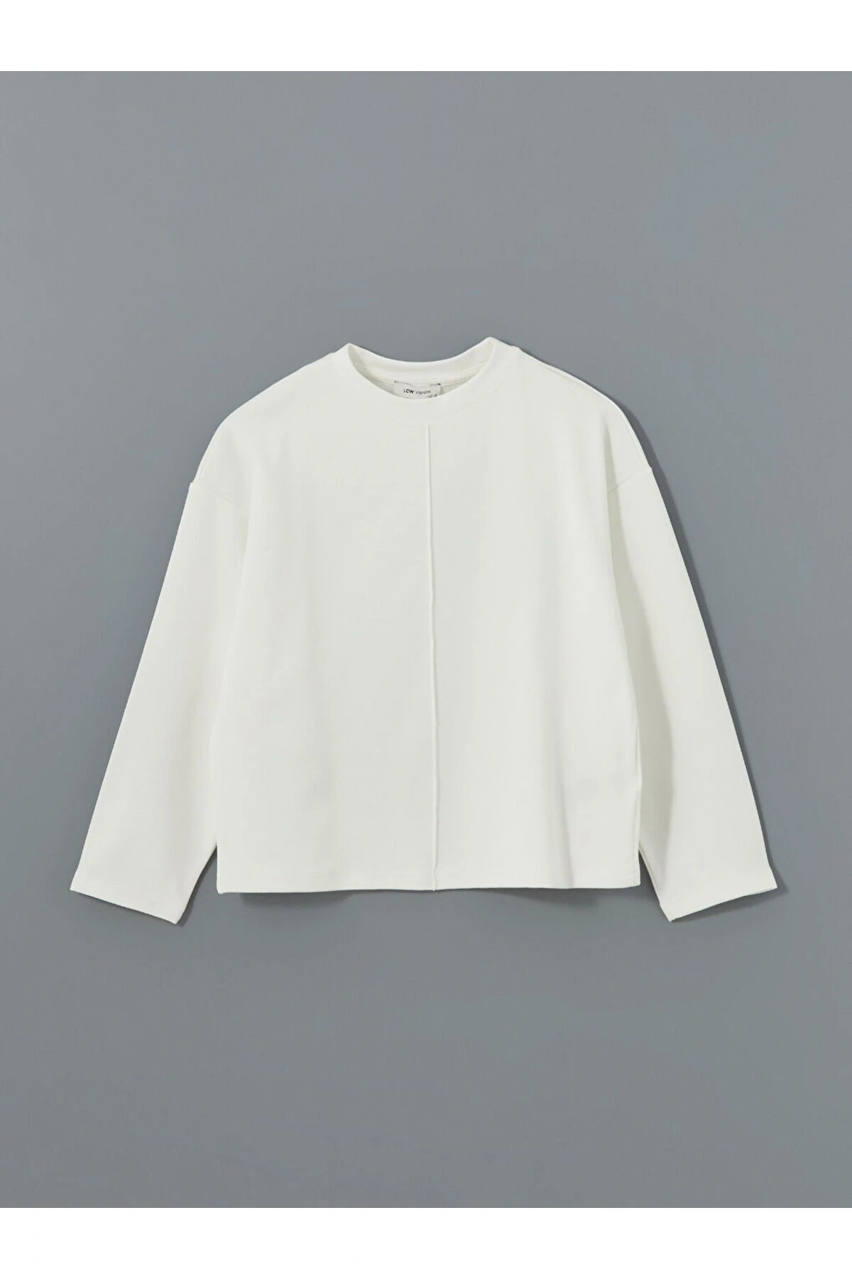 LCW Vision Ekru Bisiklet Yaka Düz Oversize Kadın Sweatshirt