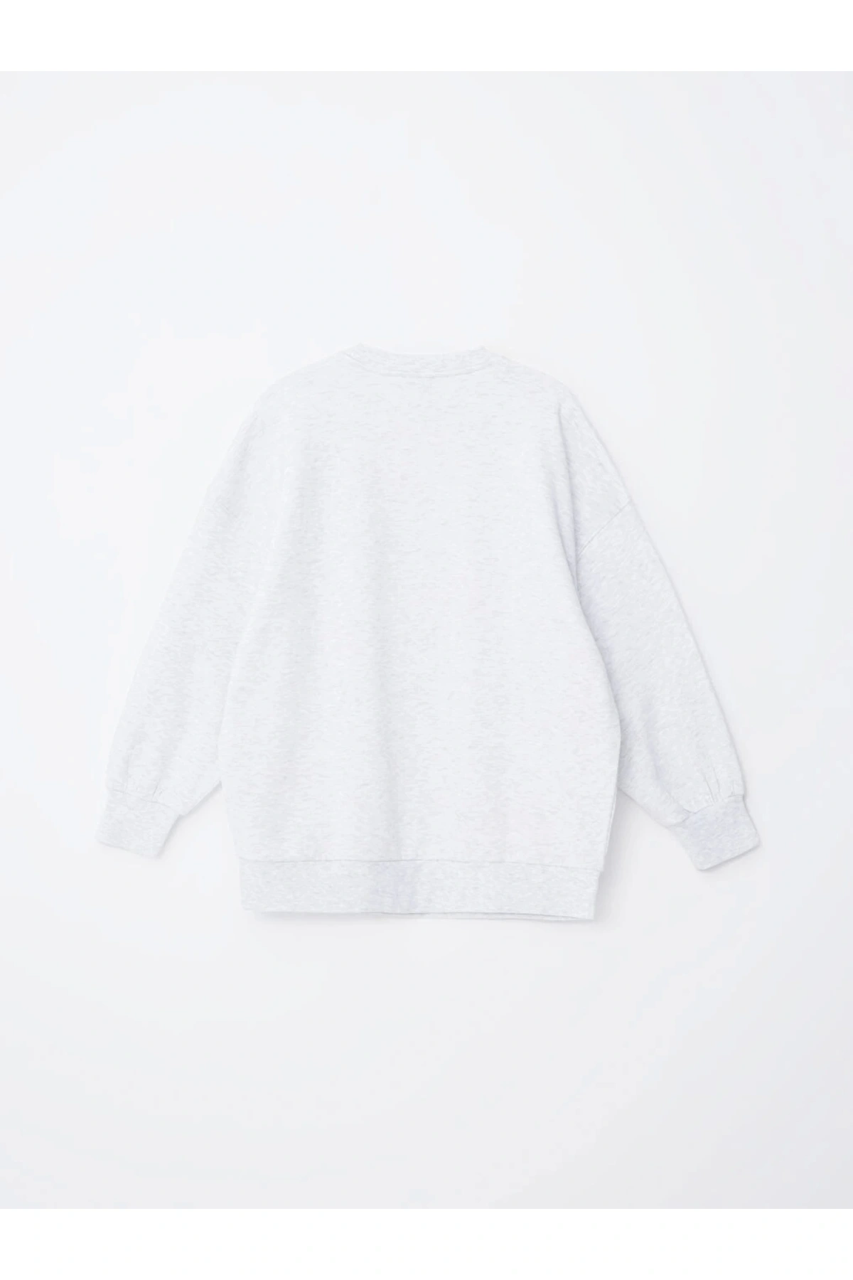 LCW Vision Gri Bisiklet Yaka Baskılı Oversize Kadın Kalın Sweatshirt
