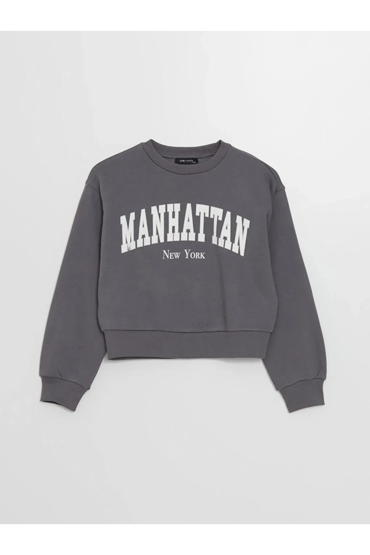 LCW Vision Gri Bisiklet Yaka Baskılı Oversize Kadın Kalın Sweatshirt İMREX GLOBAL