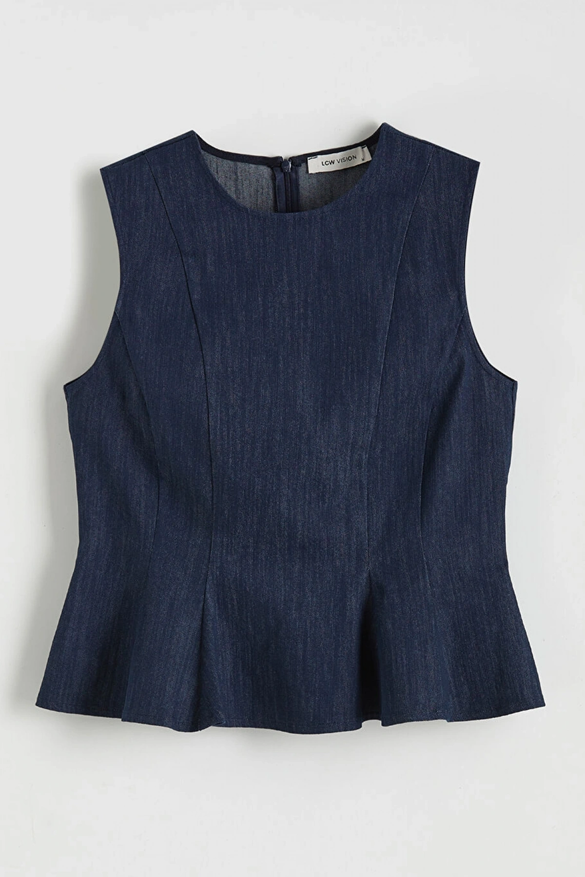 LCW Vision Indigo Bisiklet Yaka Peplum Jean Bluz