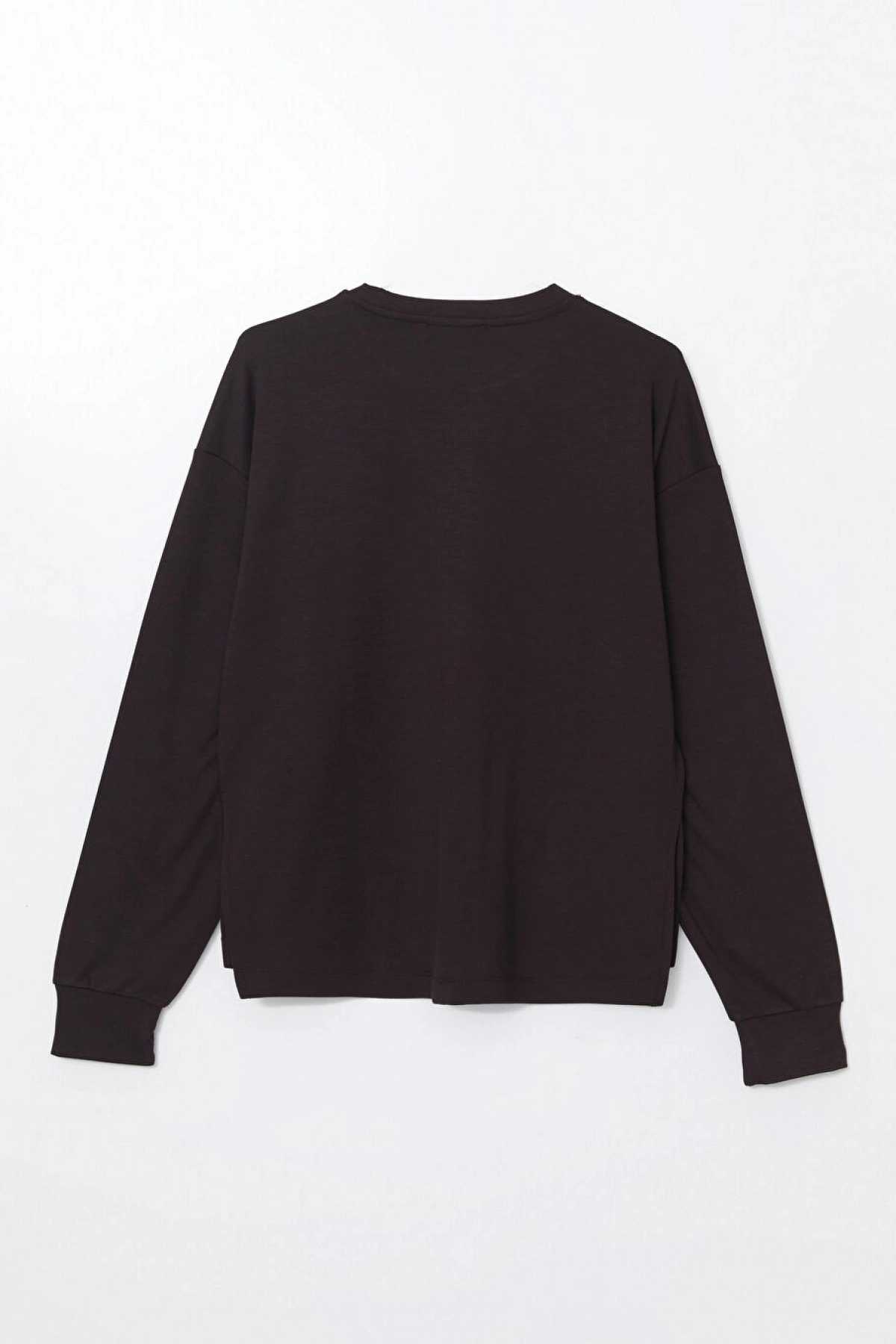 LCW Vision Kahverengi Bisiklet Yaka Nakışlı Oversize Kadın Sweatshirt