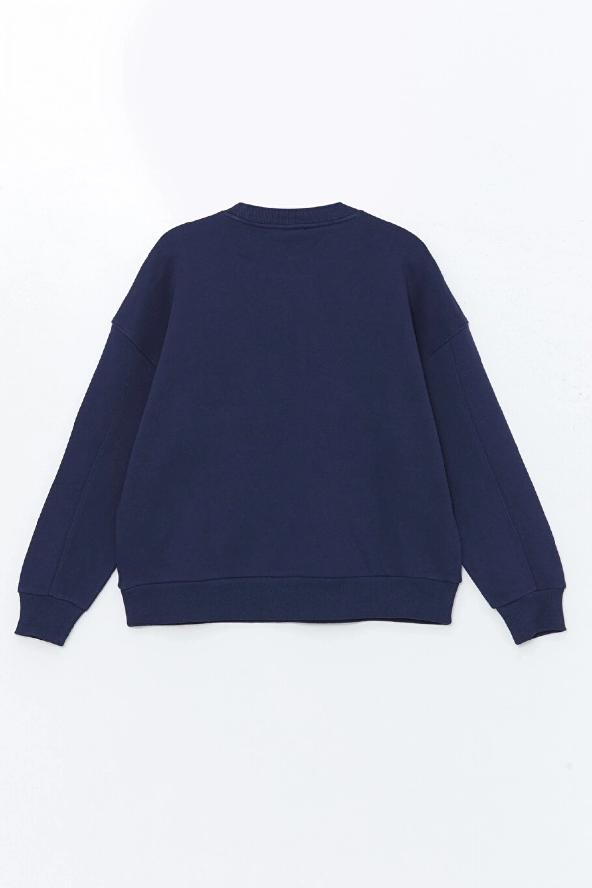 LCW Vision Lacivert Bisiklet Yaka Baskılı Oversize Kadın Kalın Sweatshirt