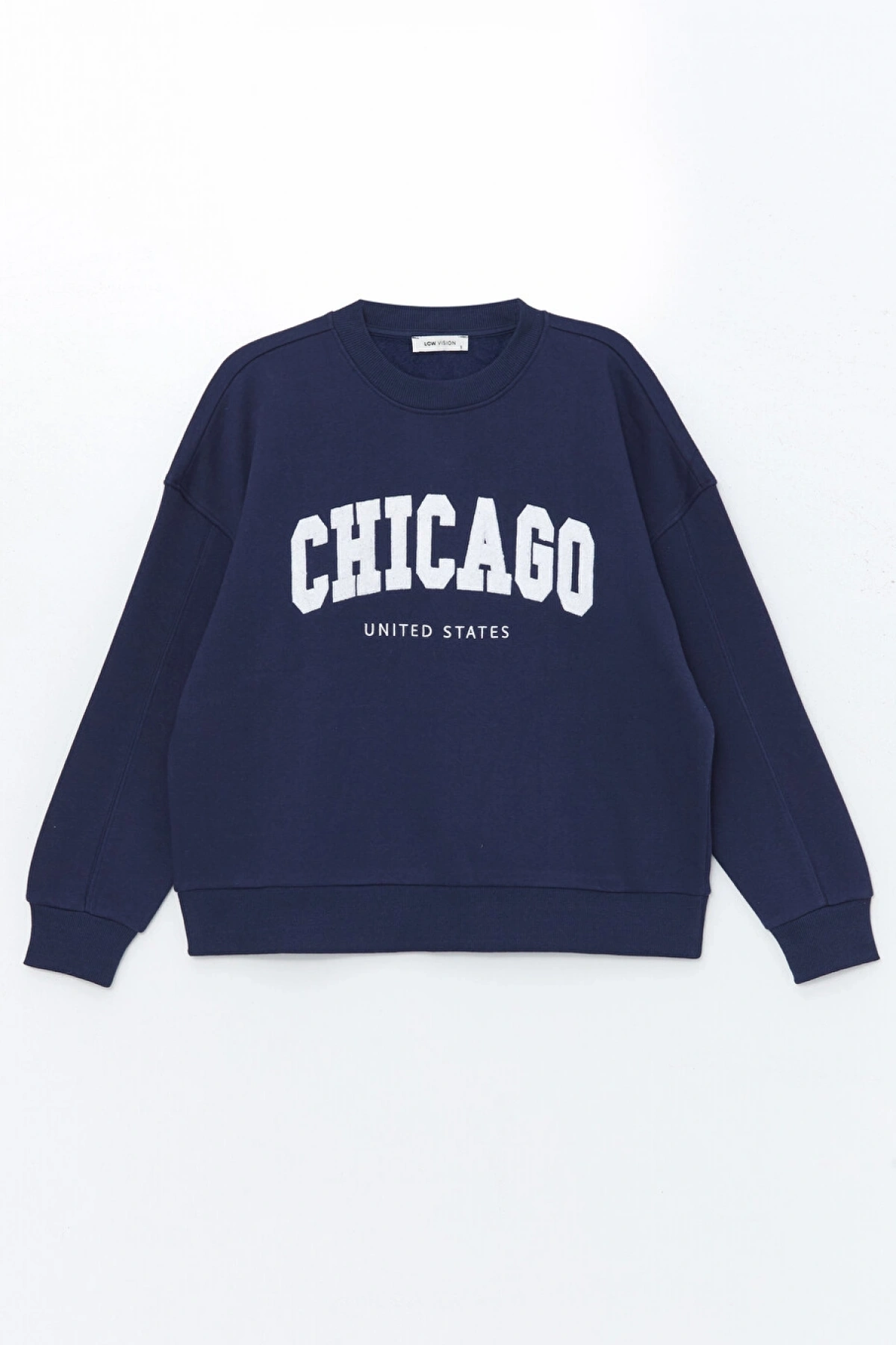 LCW Vision Lacivert Bisiklet Yaka Baskılı Oversize Kadın Kalın Sweatshirt