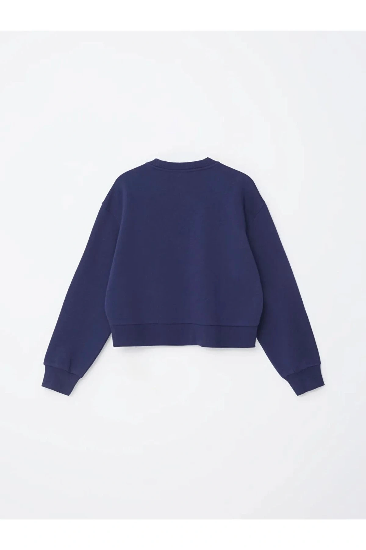 LCW Vision Lacivert Bisiklet Yaka Baskılı Oversize Kadın Sweatshirt