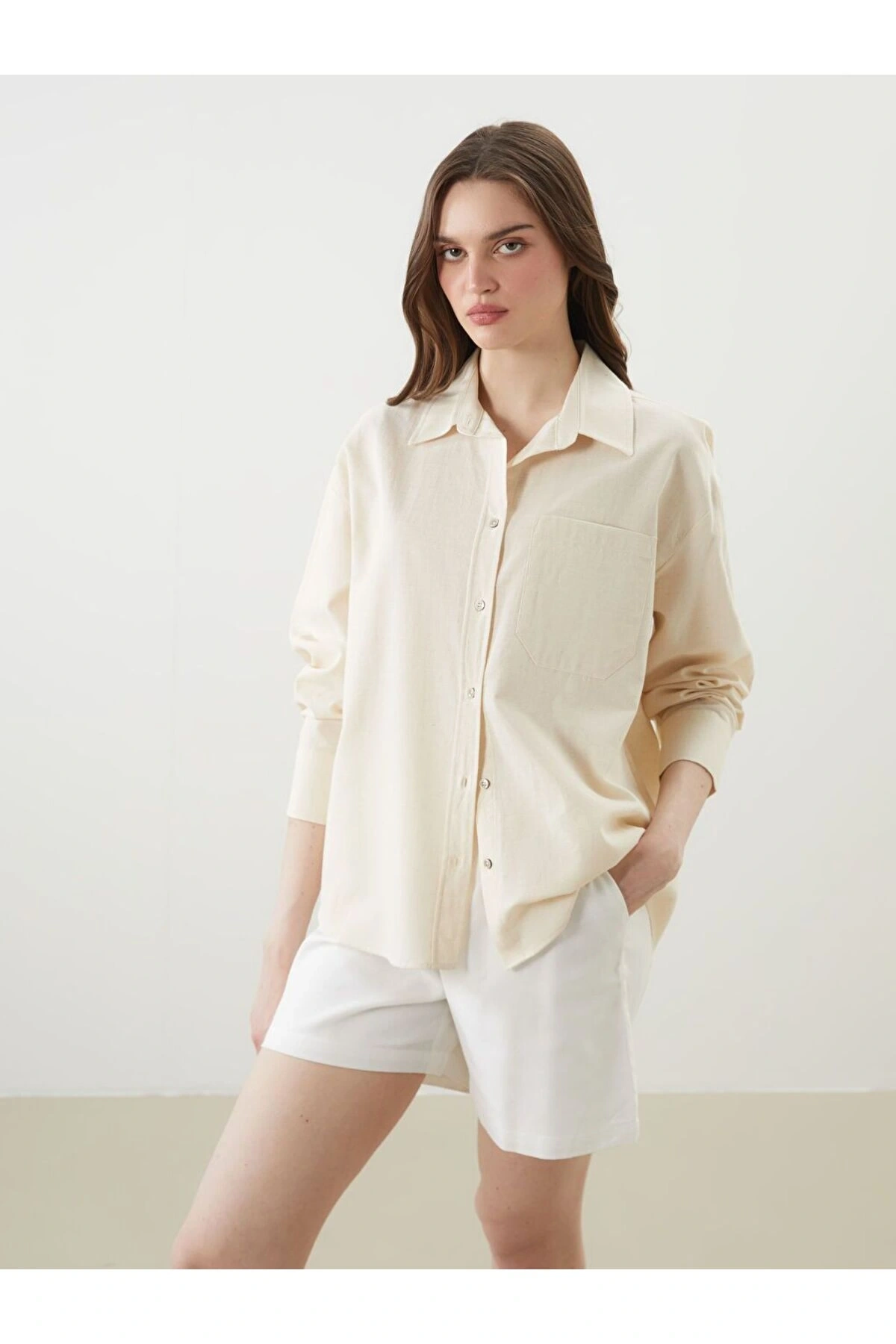 LCW Vision Oversize Keten Karışımlı Kadın Gömlek
