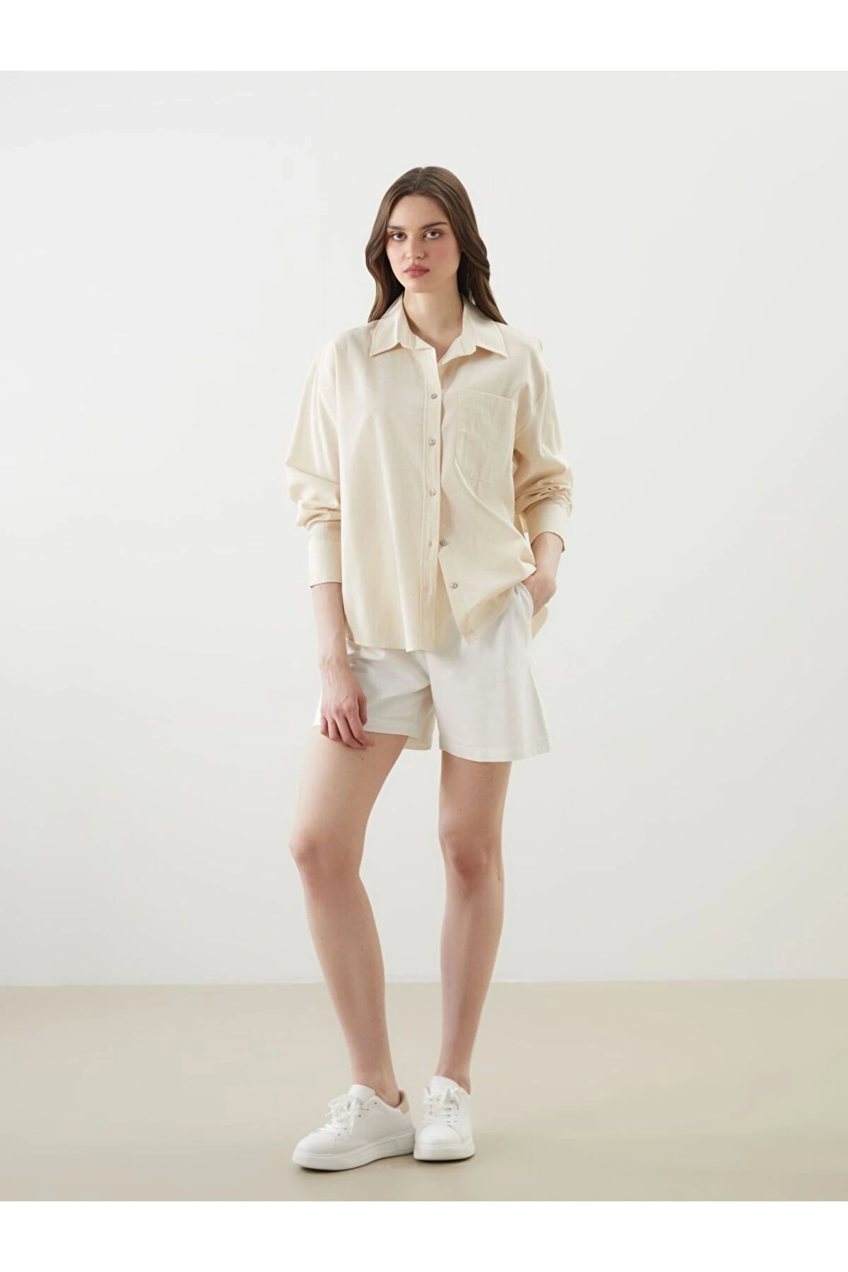 LCW Vision Oversize Keten Karışımlı Kadın Gömlek