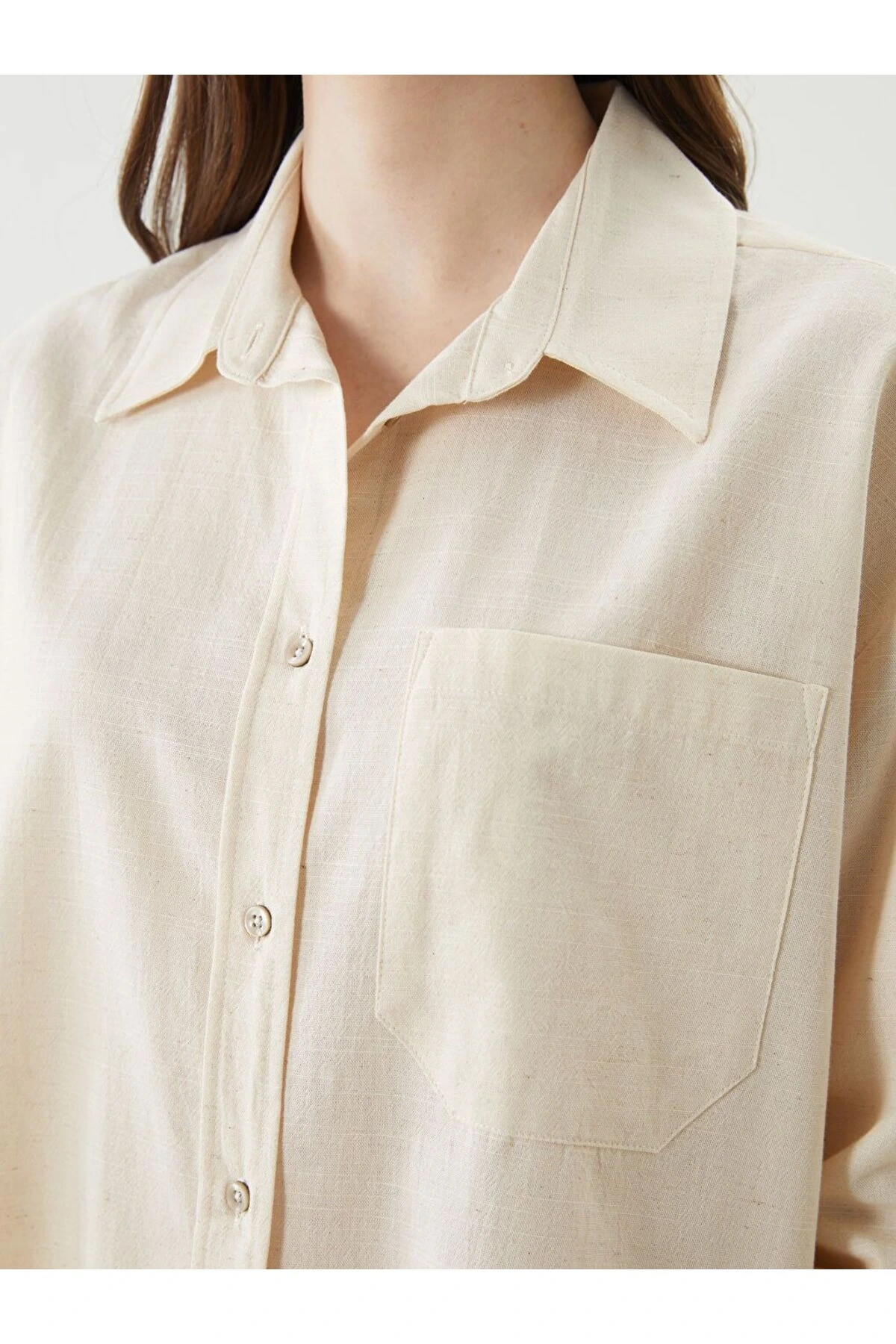 LCW Vision Oversize Keten Karışımlı Kadın Gömlek