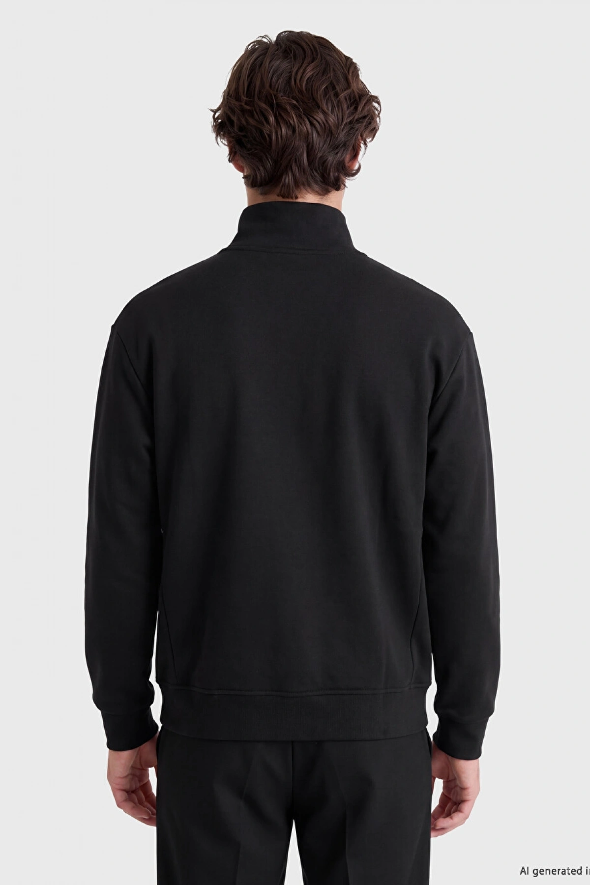 LCW Vision Siyah Dik Yaka Baskılı Erkek Kalın Sweatshirt