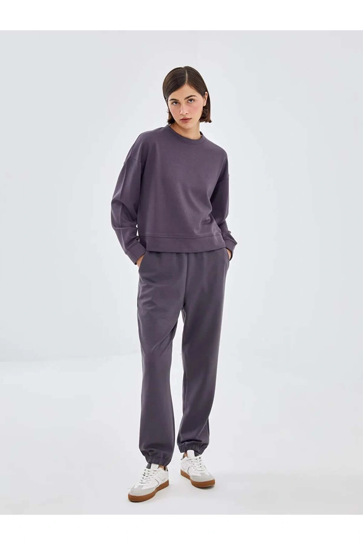 LCW VisionAntrasit Bisiklet Yaka Oversize Kadın Sweatshirt