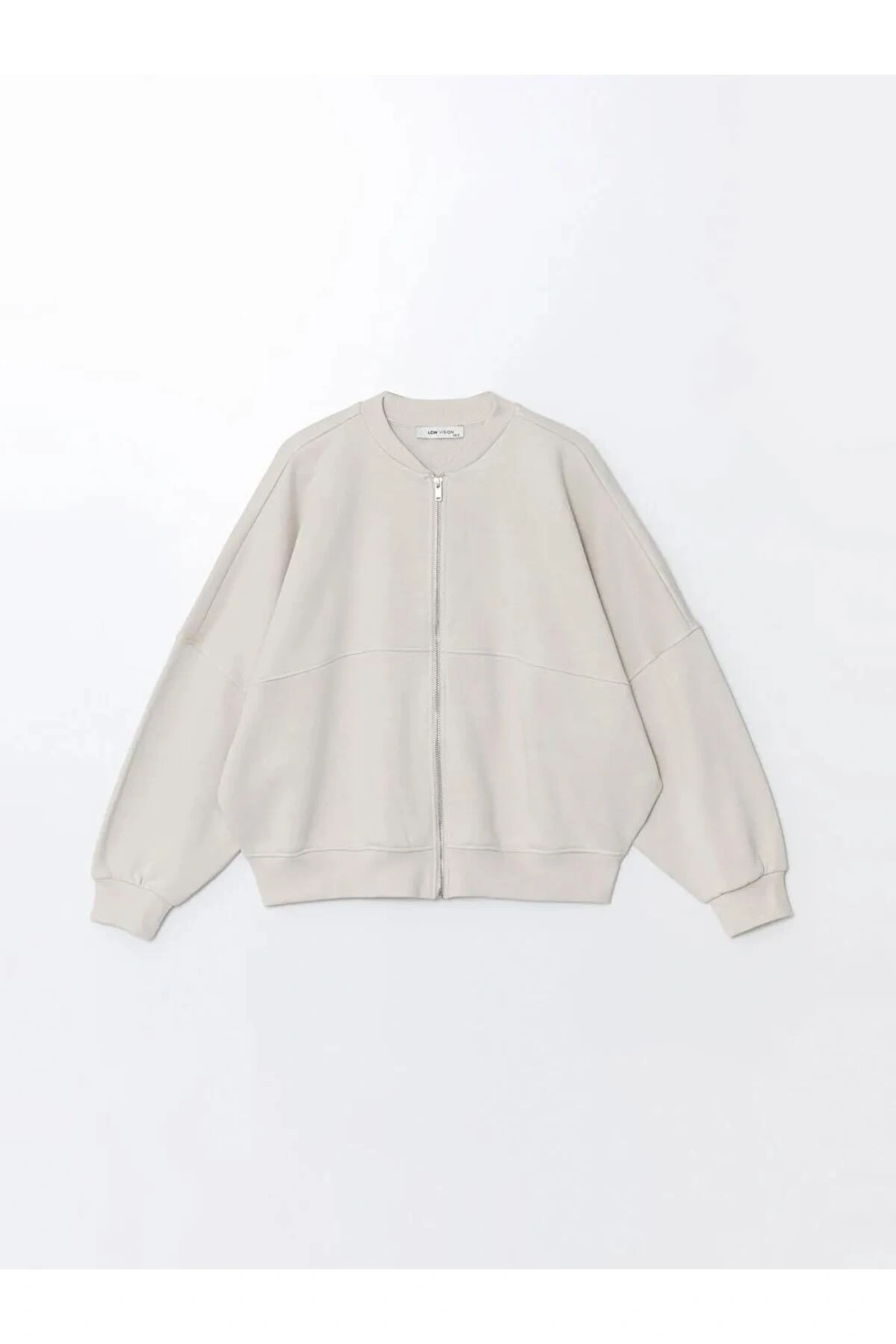LCW VisionGri Kolej Yaka Oversize Kadın Kalın Fermuarlı Sweatshirt