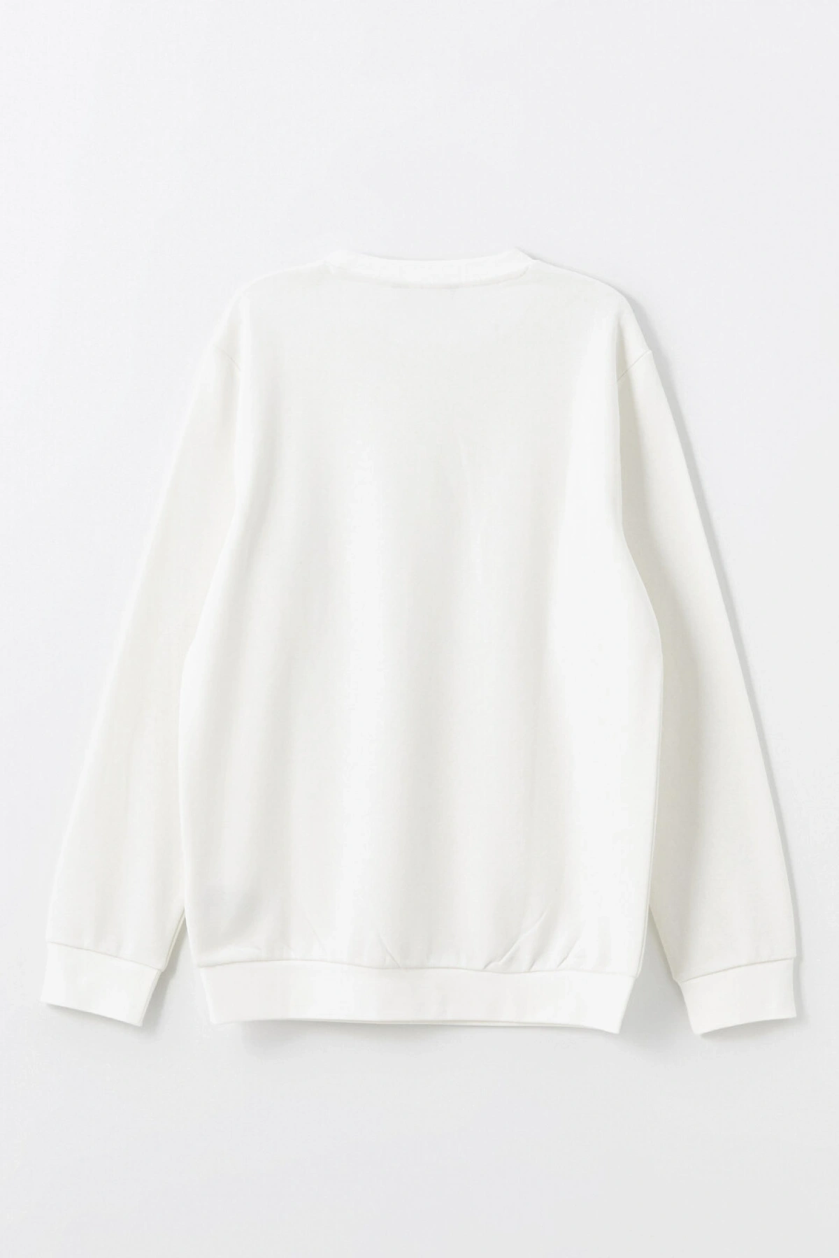 LCWAIKIKI Basic Beyaz Bisiklet Yaka Uzun Kollu Erkek Kalın Sweatshirt