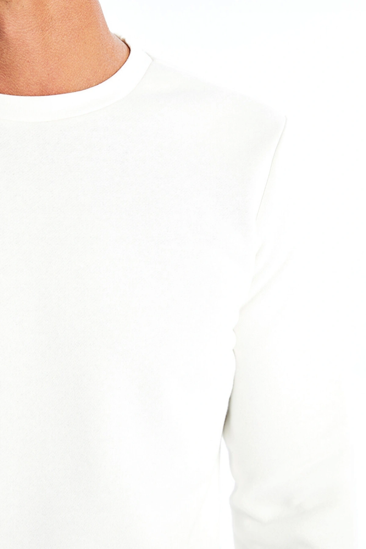 LCWAIKIKI Basic Beyaz Bisiklet Yaka Uzun Kollu Erkek Kalın Sweatshirt