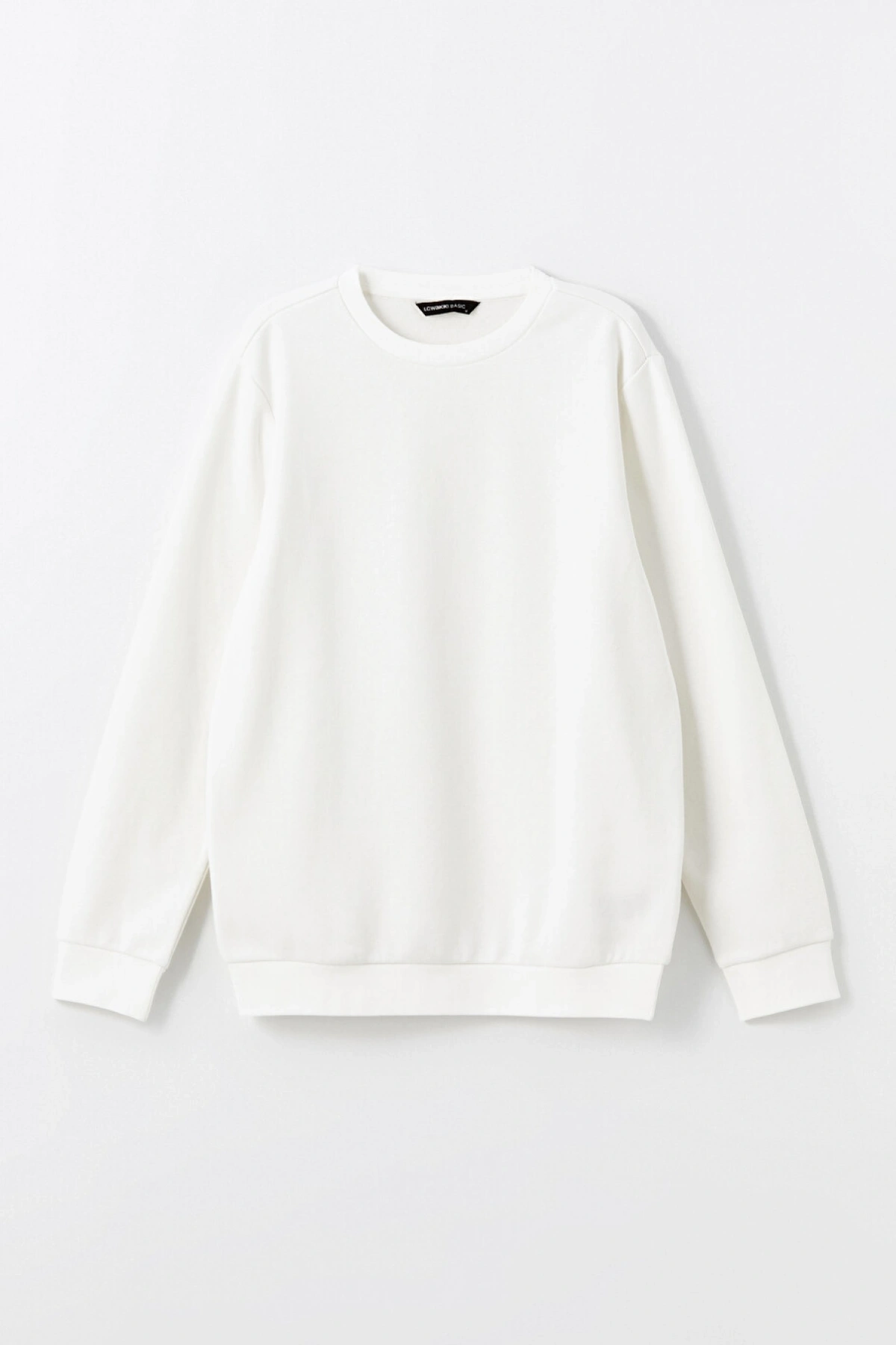 LCWAIKIKI Basic Beyaz Bisiklet Yaka Uzun Kollu Erkek Kalın Sweatshirt
