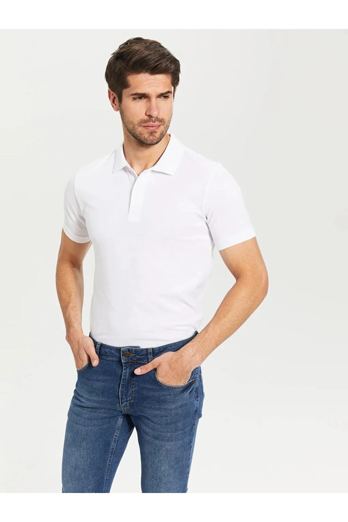 LCWAIKIKI Basic Beyaz Polo Yaka Kısa Kollu Basic Pike Tişört