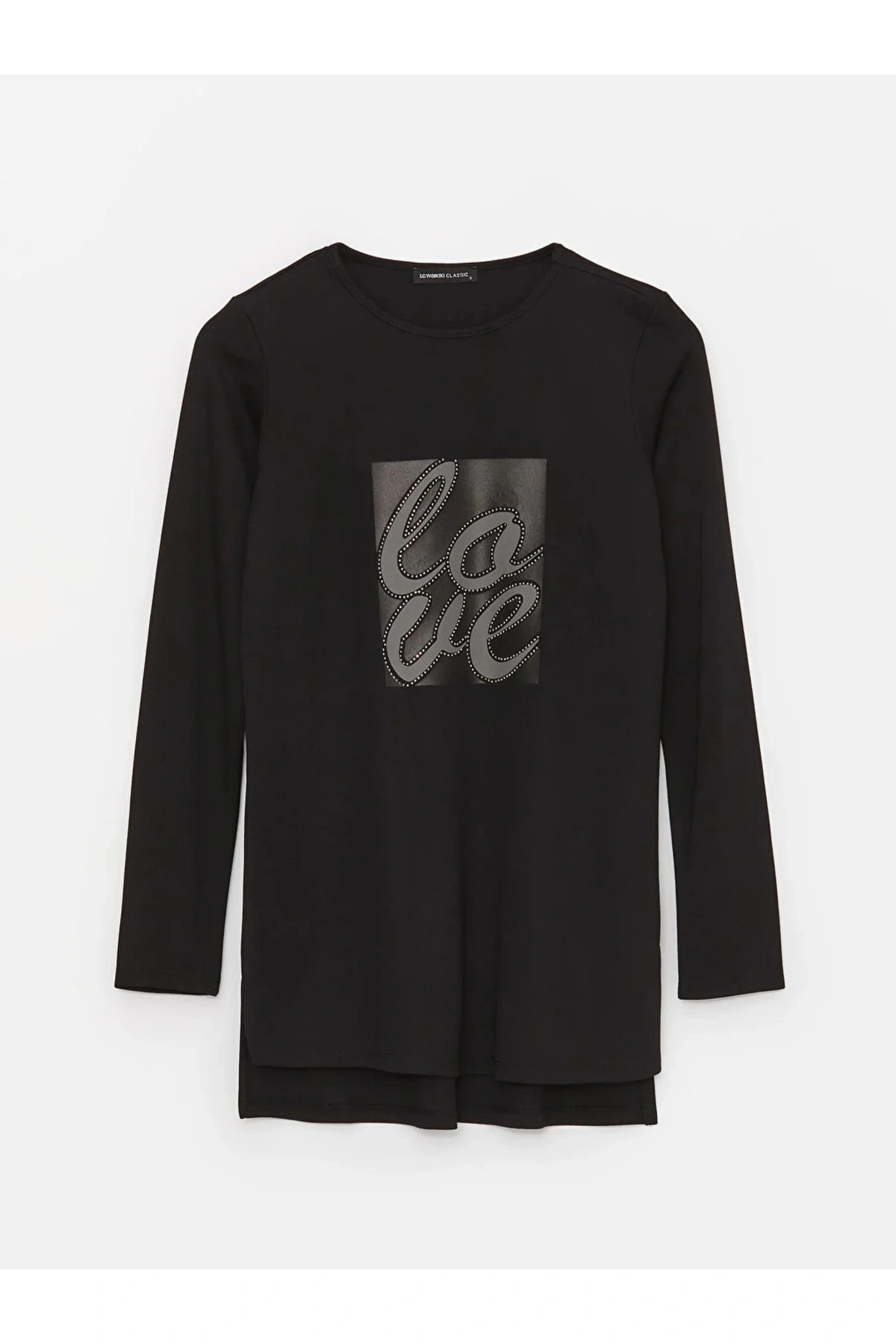 LCWAIKIKI Basic Bisiklet Yaka Baskılı Uzun Kollu Kadın Bluz