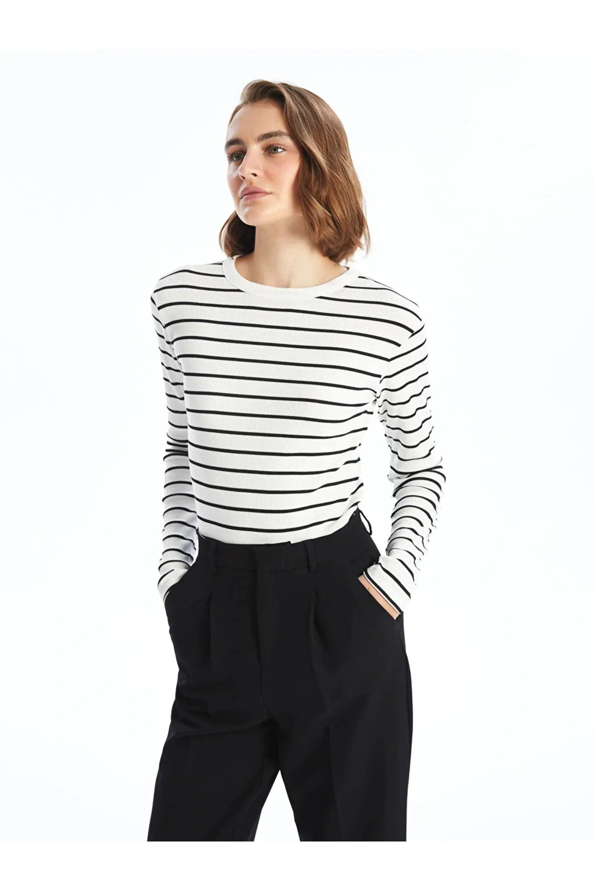 LCWAIKIKI Basic Bisiklet Yaka Çizgili Kadın Body