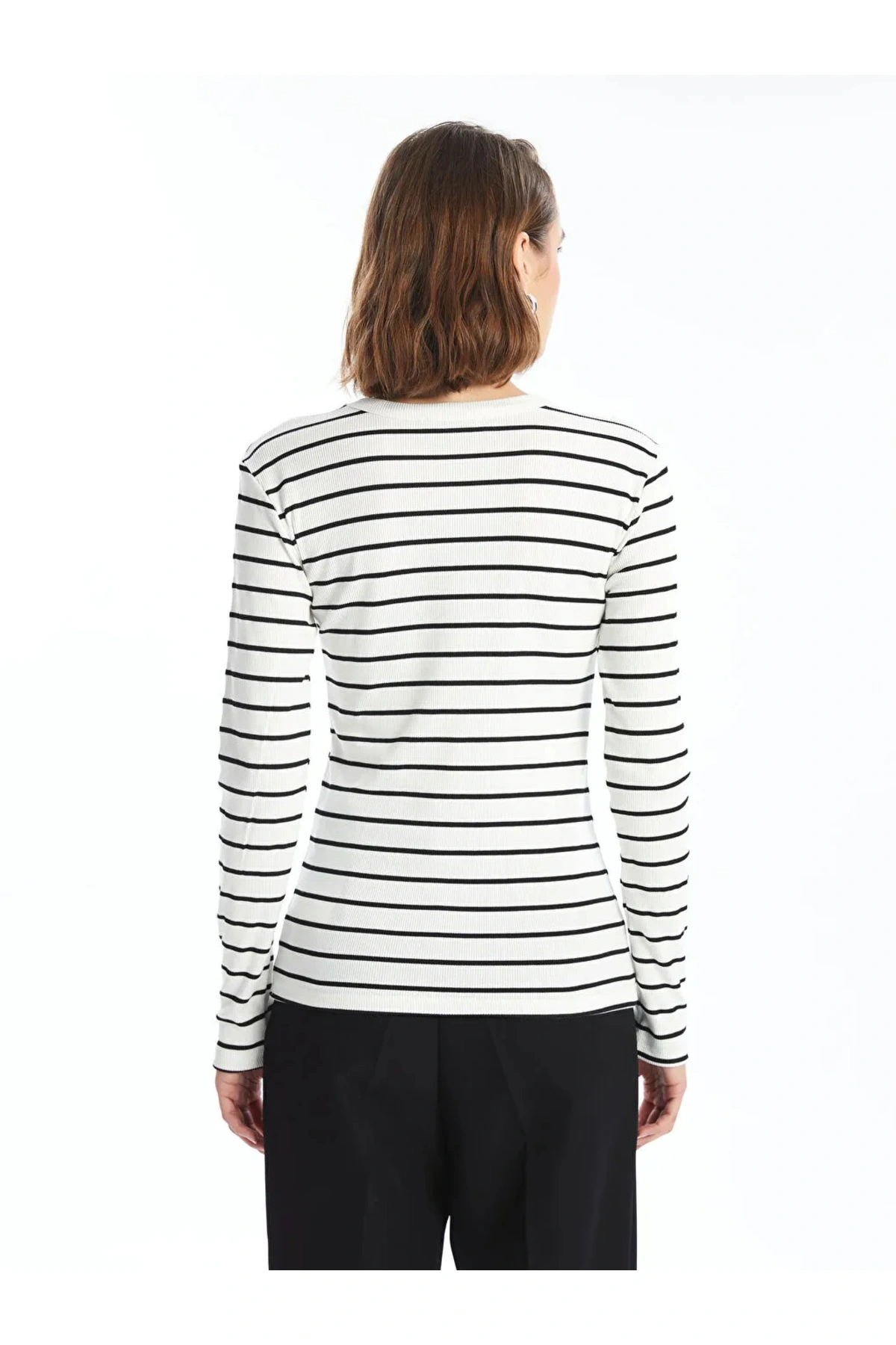 LCWAIKIKI Basic Bisiklet Yaka Çizgili Kadın Body