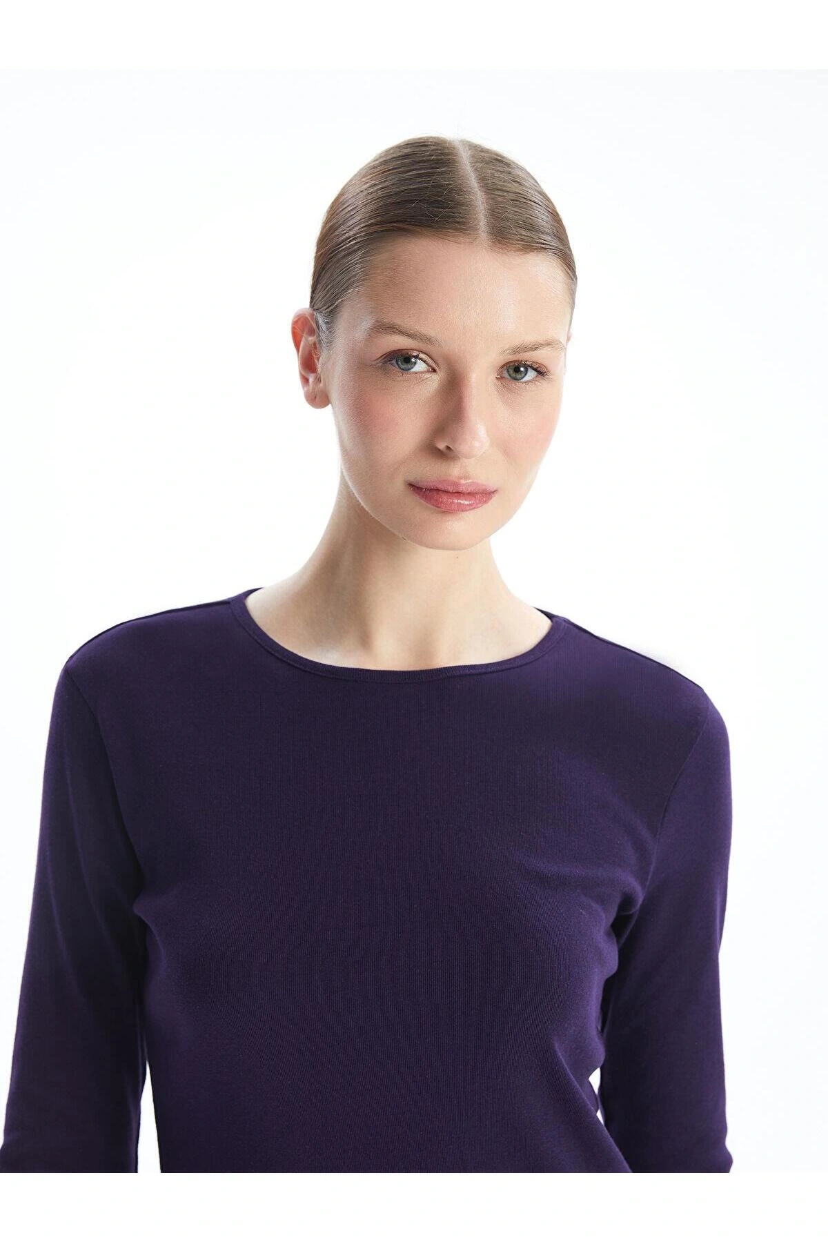 LCWAIKIKI Basic Bisiklet Yaka Düz Uzun Kollu Kadın Body