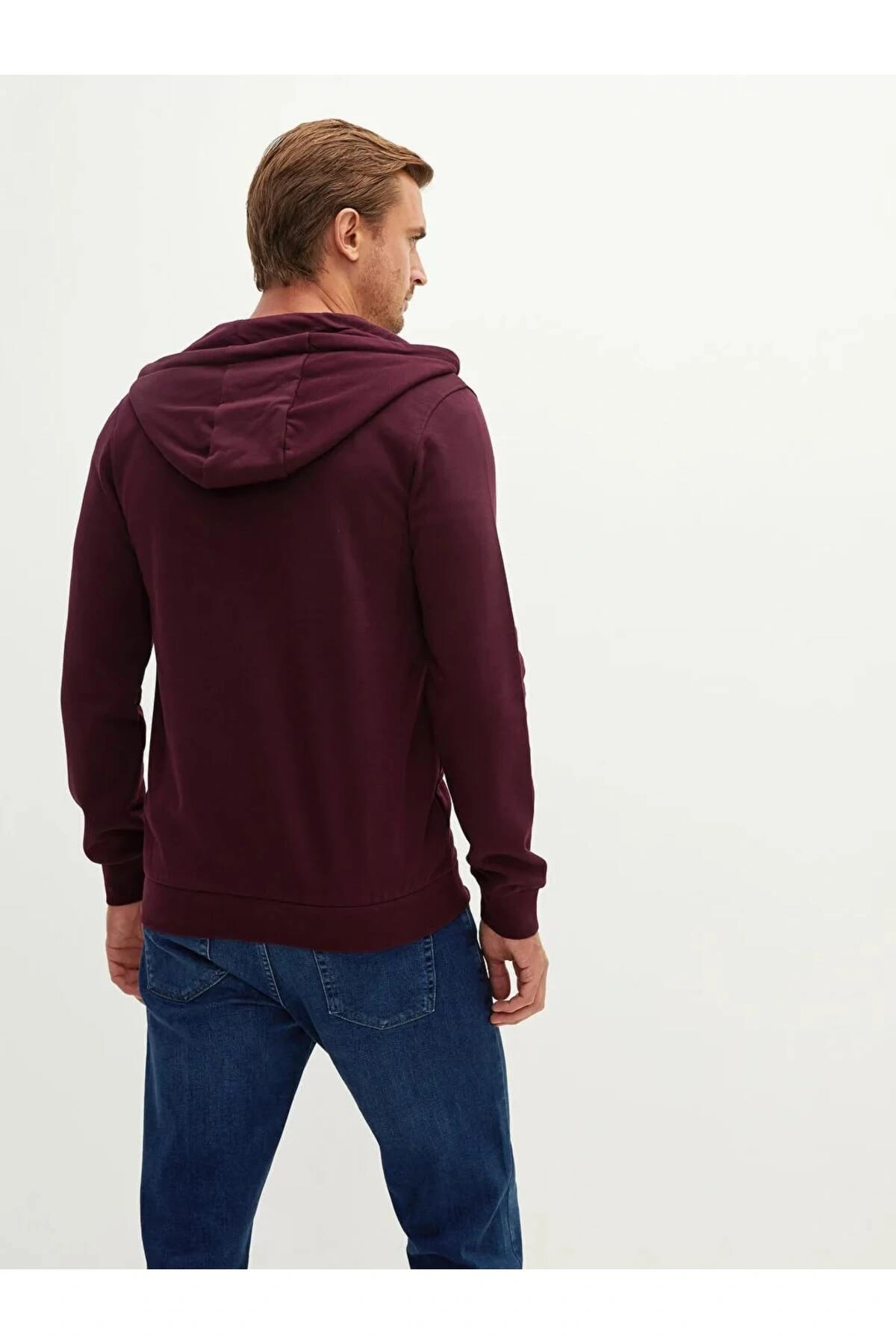 LCWAIKIKI Basic Bordo Kapüşonlu Uzun Kollu Erkek Fermuarlı Sweatshirt
