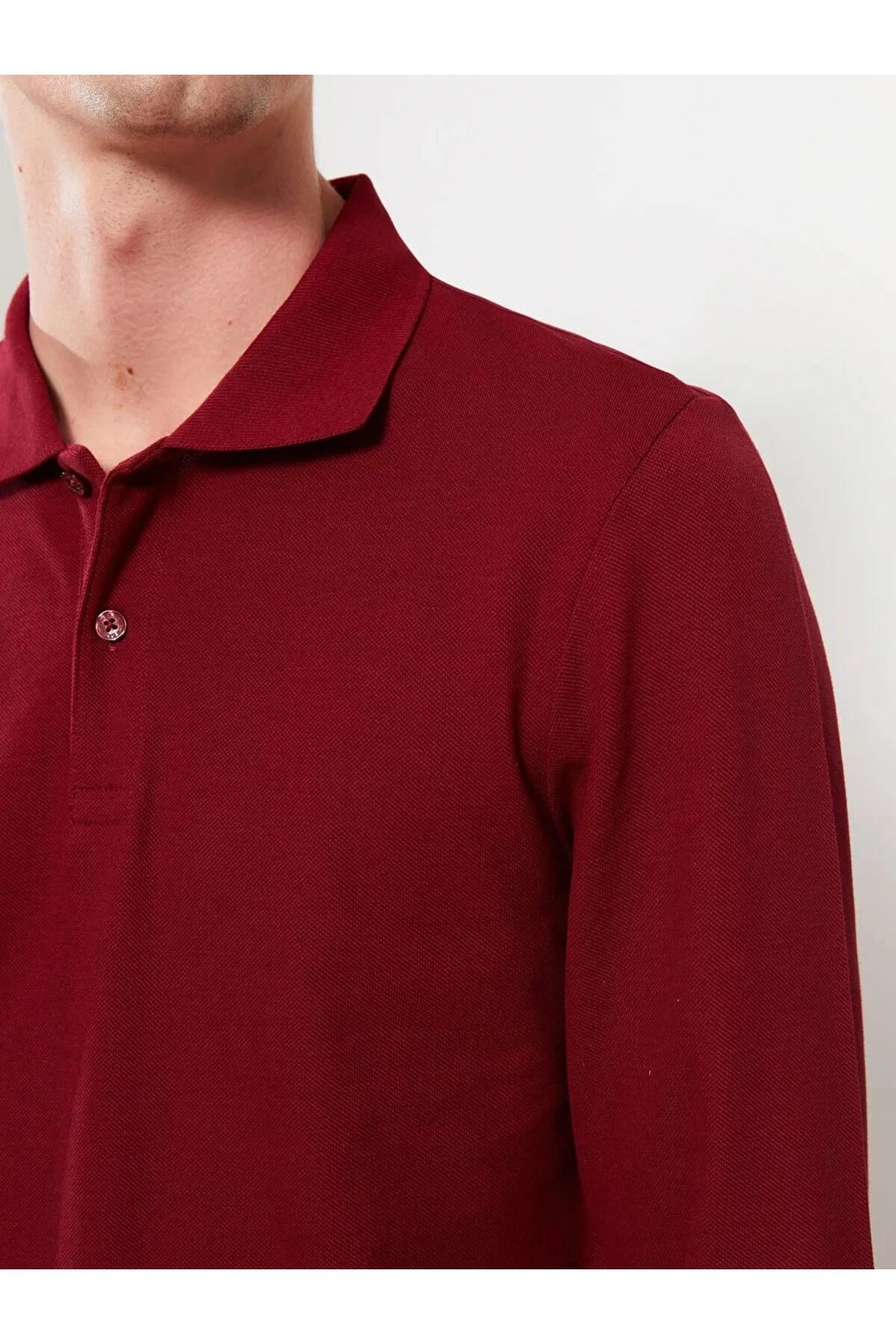LCWAIKIKI Basic Bordo Polo Yaka Uzun Kollu Pike Erkek Tişört