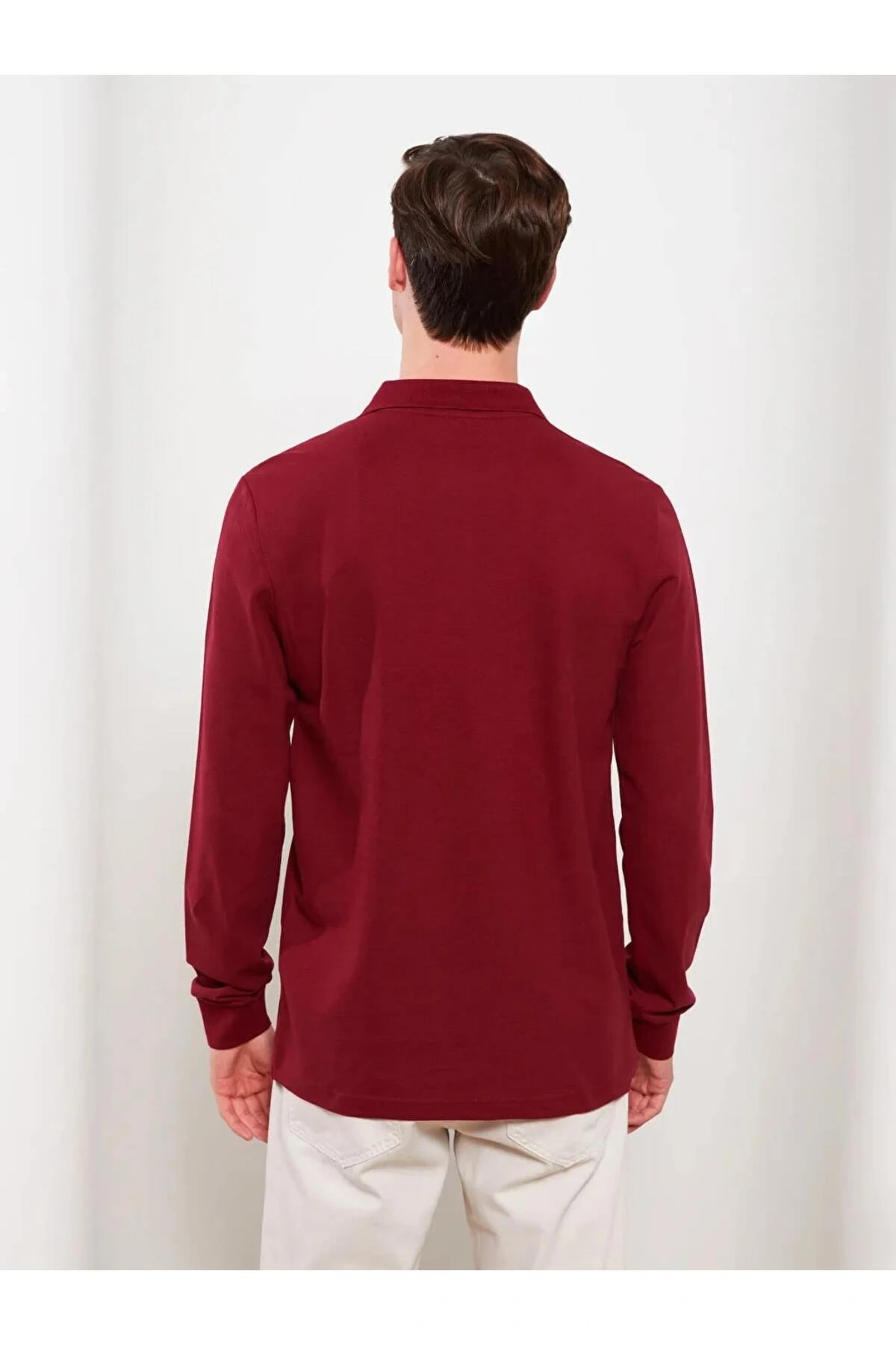 LCWAIKIKI Basic Bordo Polo Yaka Uzun Kollu Pike Erkek Tişört