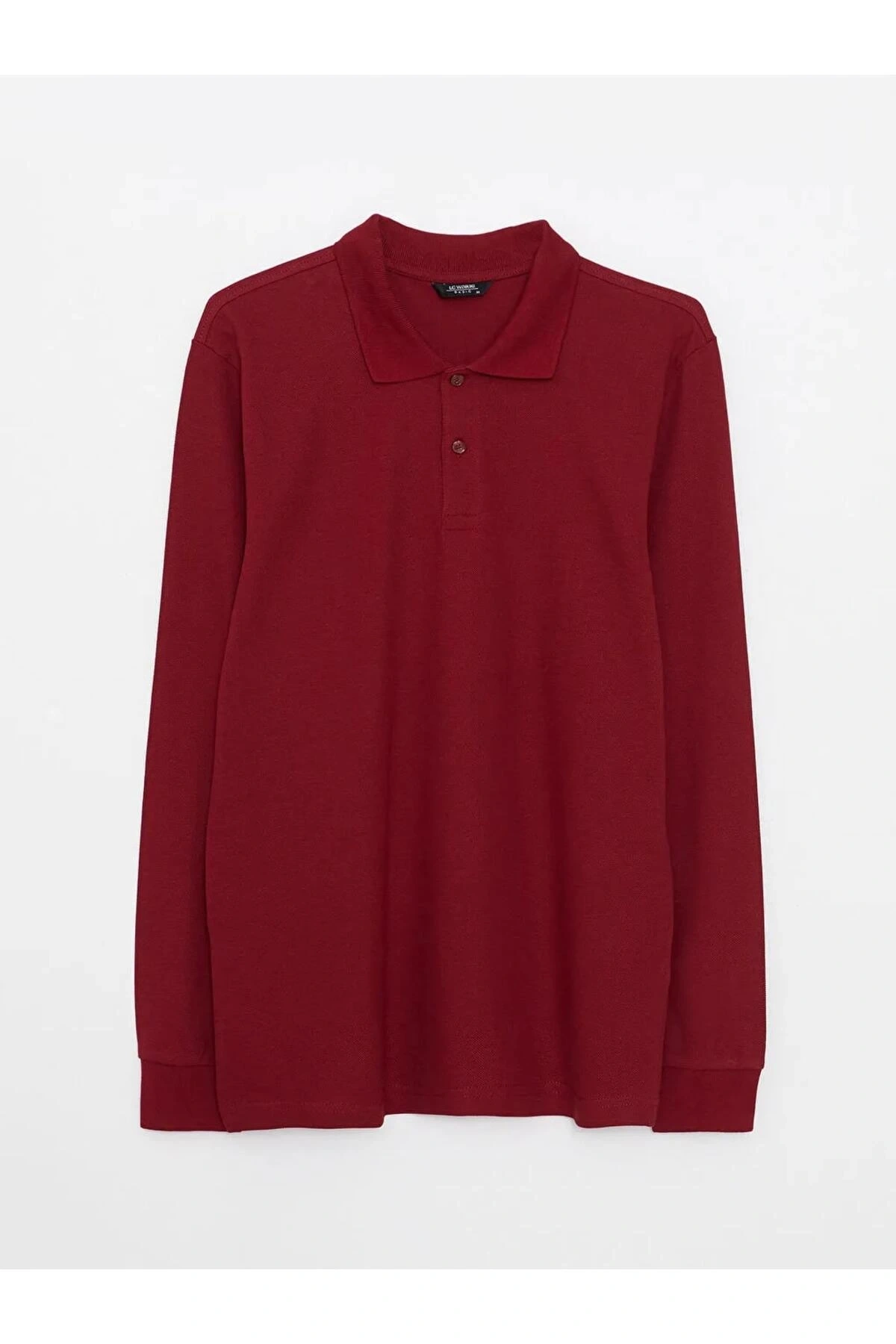 LCWAIKIKI Basic Bordo Polo Yaka Uzun Kollu Pike Erkek Tişört