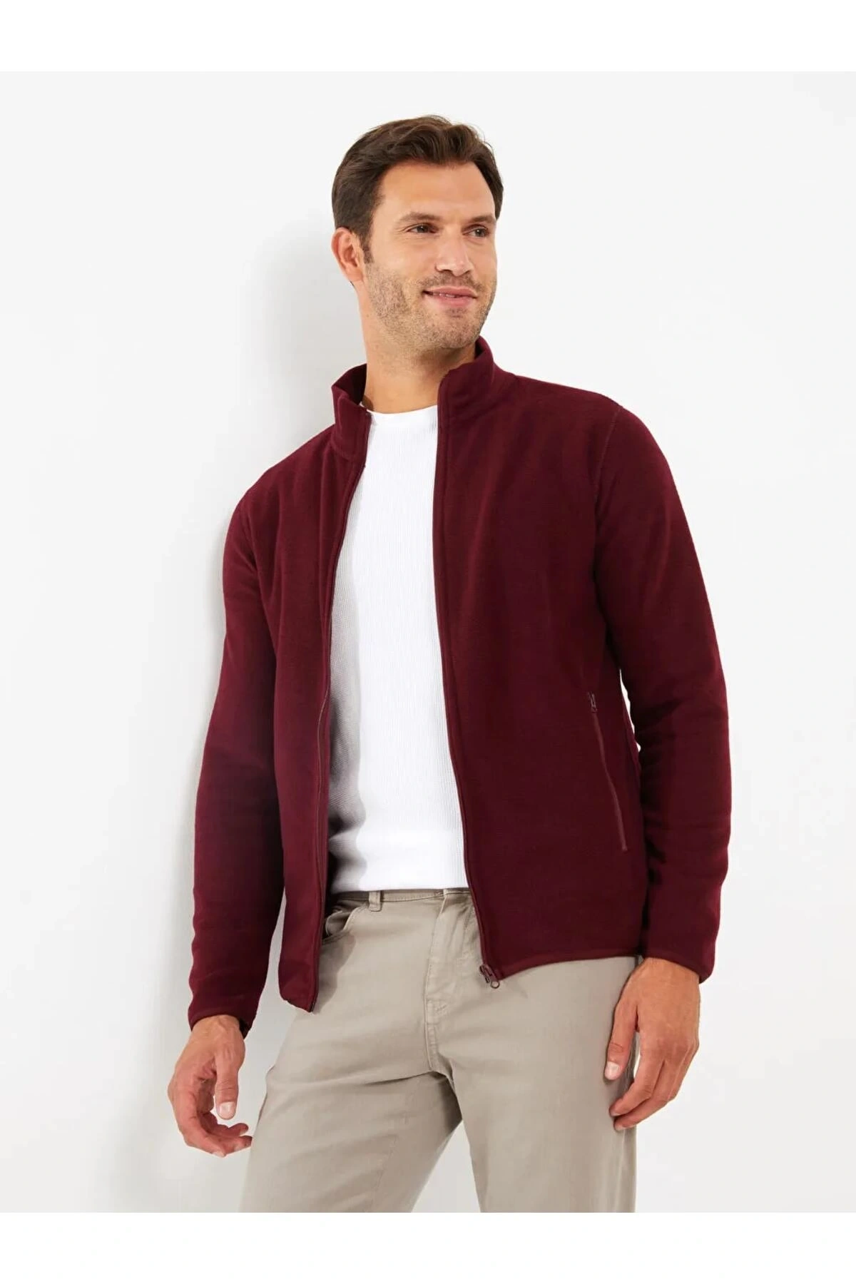 LCWAIKIKI Basic Bordo Rahat Kalıp Dik Yaka Erkek Spor Hırka