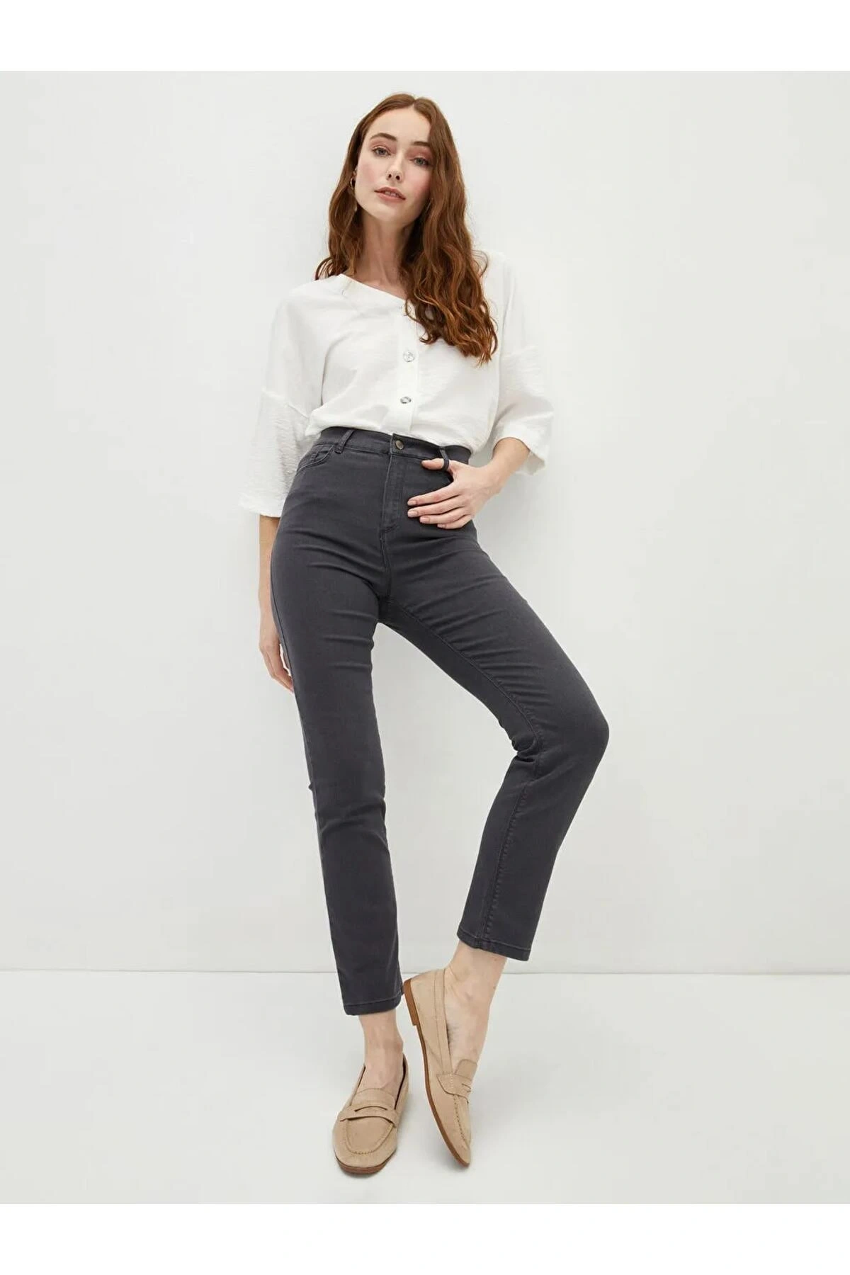 LCWAIKIKI Basic Gri Mercury Skinny Fit Cep Detaylı Kadın Jean Pantolon