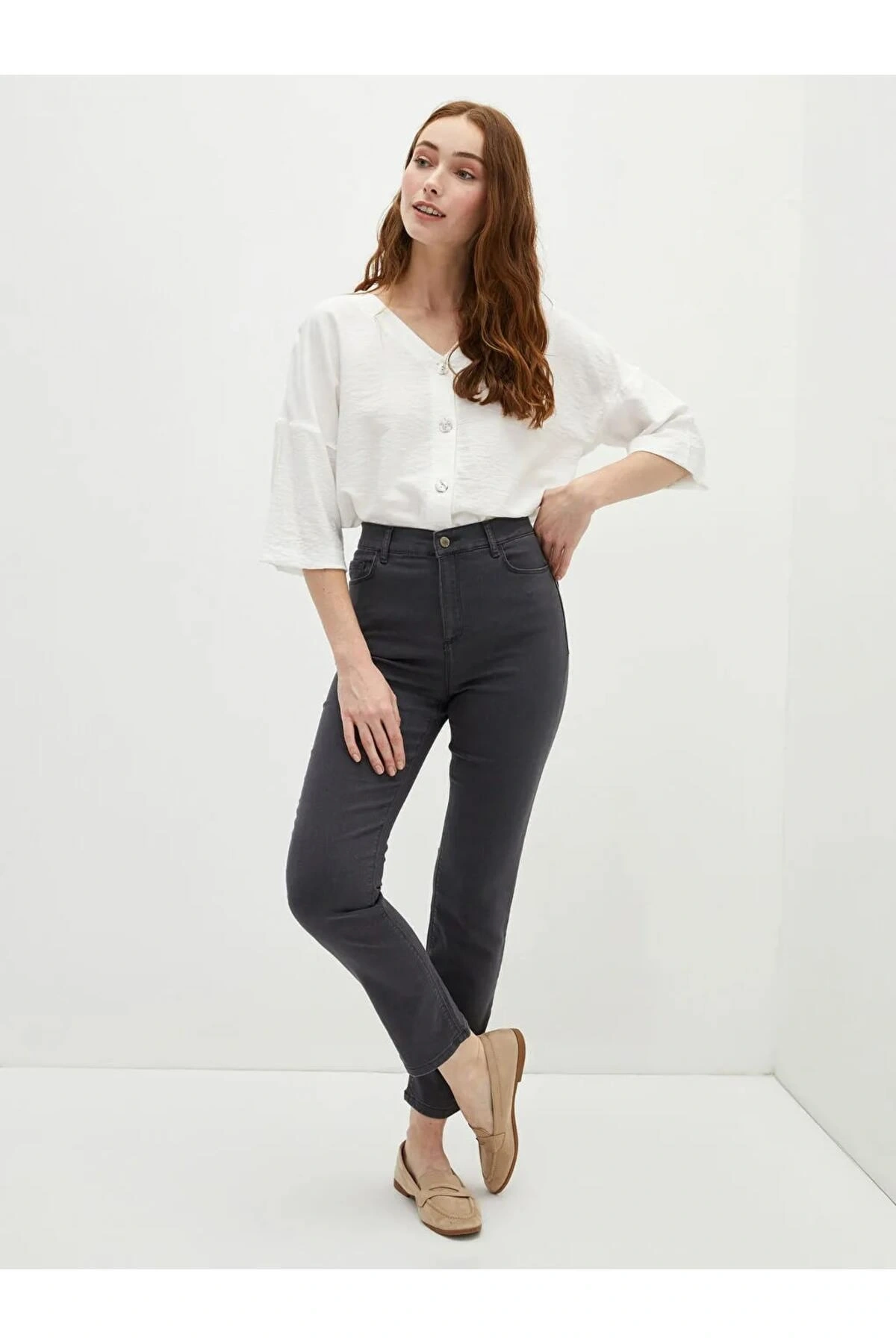 LCWAIKIKI Basic Gri Mercury Skinny Fit Cep Detaylı Kadın Jean Pantolon