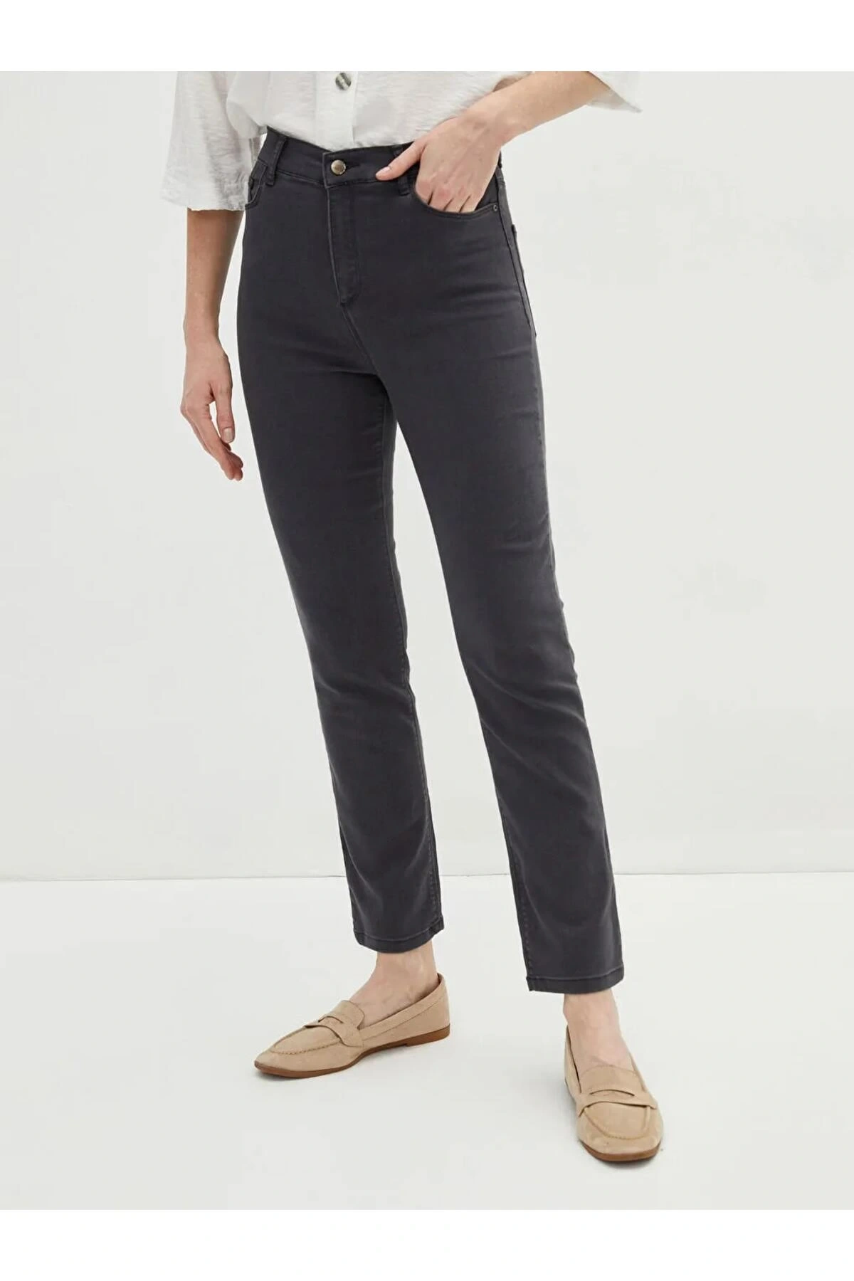 LCWAIKIKI Basic Gri Mercury Skinny Fit Cep Detaylı Kadın Jean Pantolon