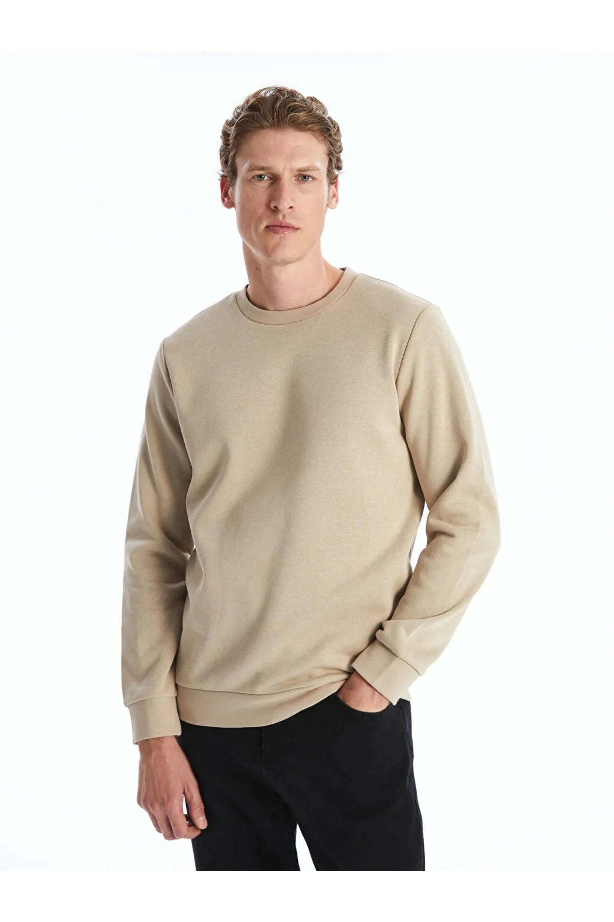 LCWAIKIKI Basic İndigo Bisiklet Yaka Uzun Kollu Erkek Sweatshirt