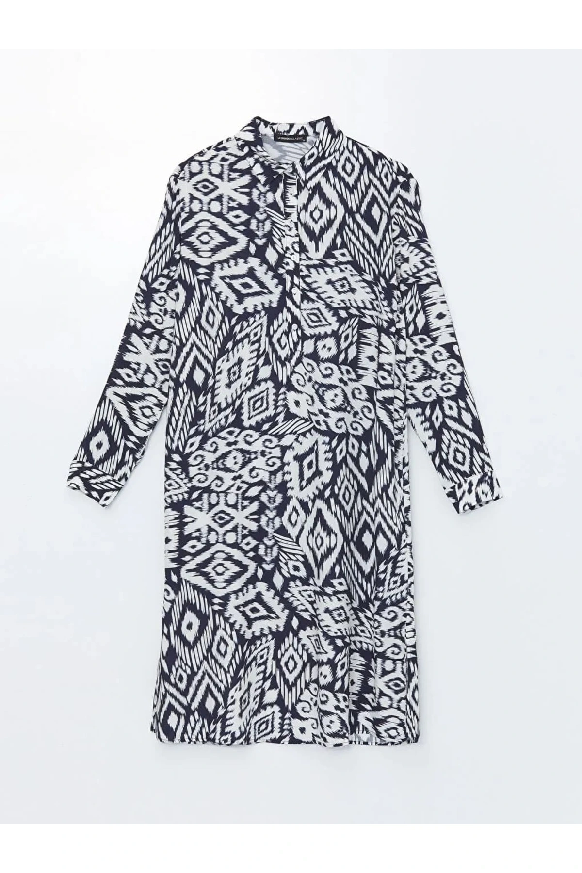 LCWAIKIKI Classic Lacivert Desenli Oversize Kadın Gömlek Tunik