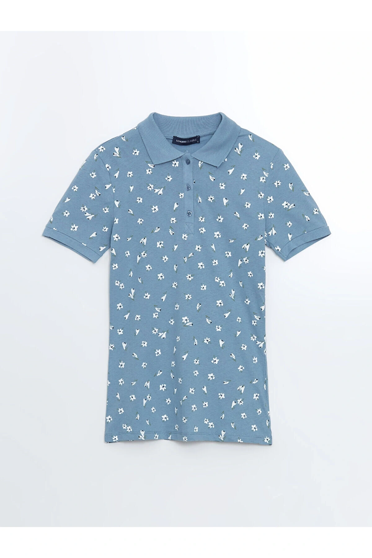 LCWAIKIKI Classic Mavi Polo Yaka Desenli Kadın Tişört