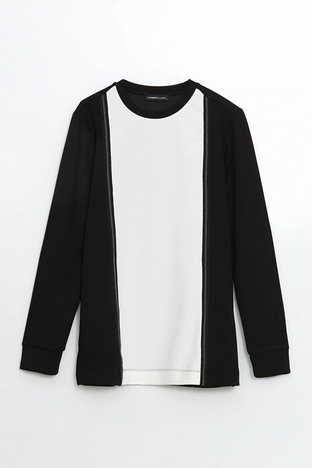 LCWAIKIKI Classic Siyah Bisiklet Yaka Renk Bloklu Kadın Sweatshirt Tunik