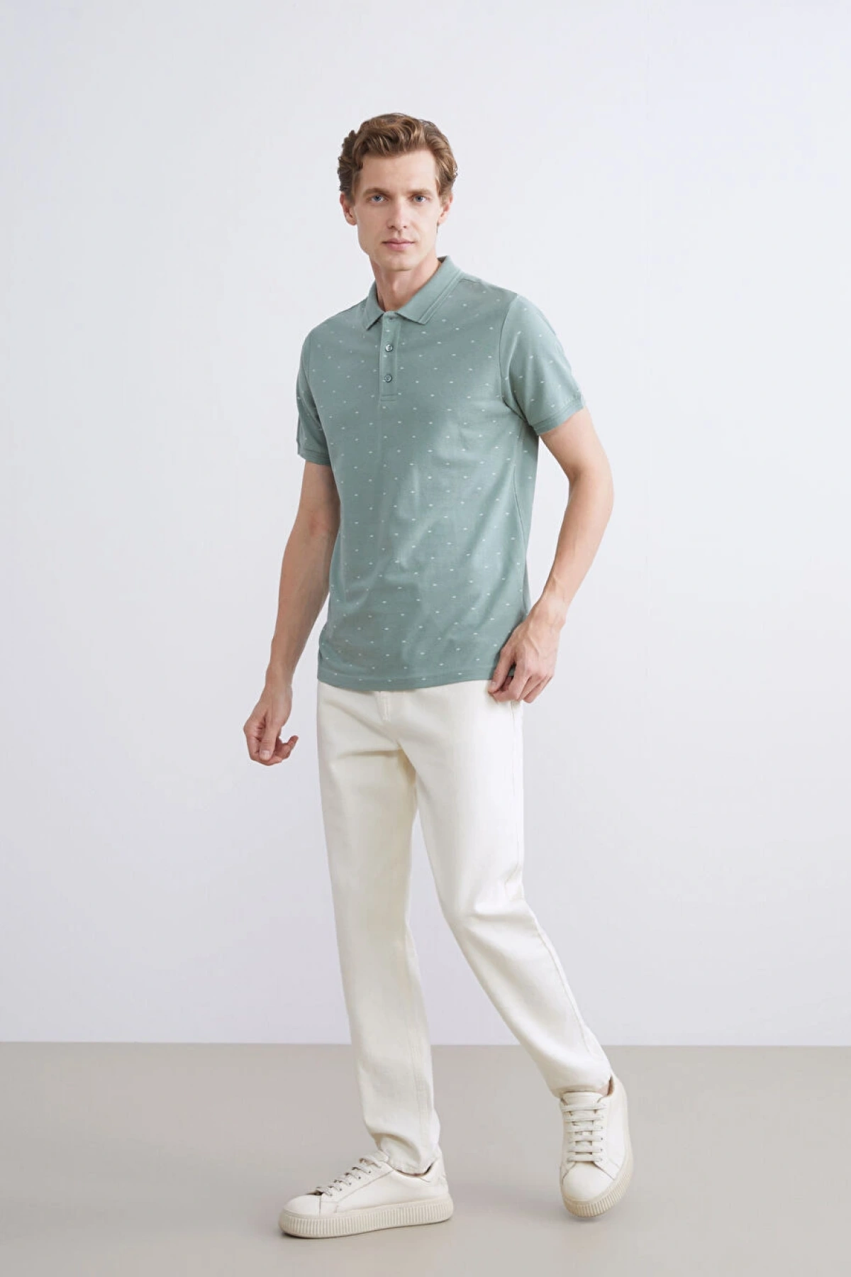 LCWAIKIKI Classic Yeşil Polo Yaka Desenli Pike Erkek Tişört