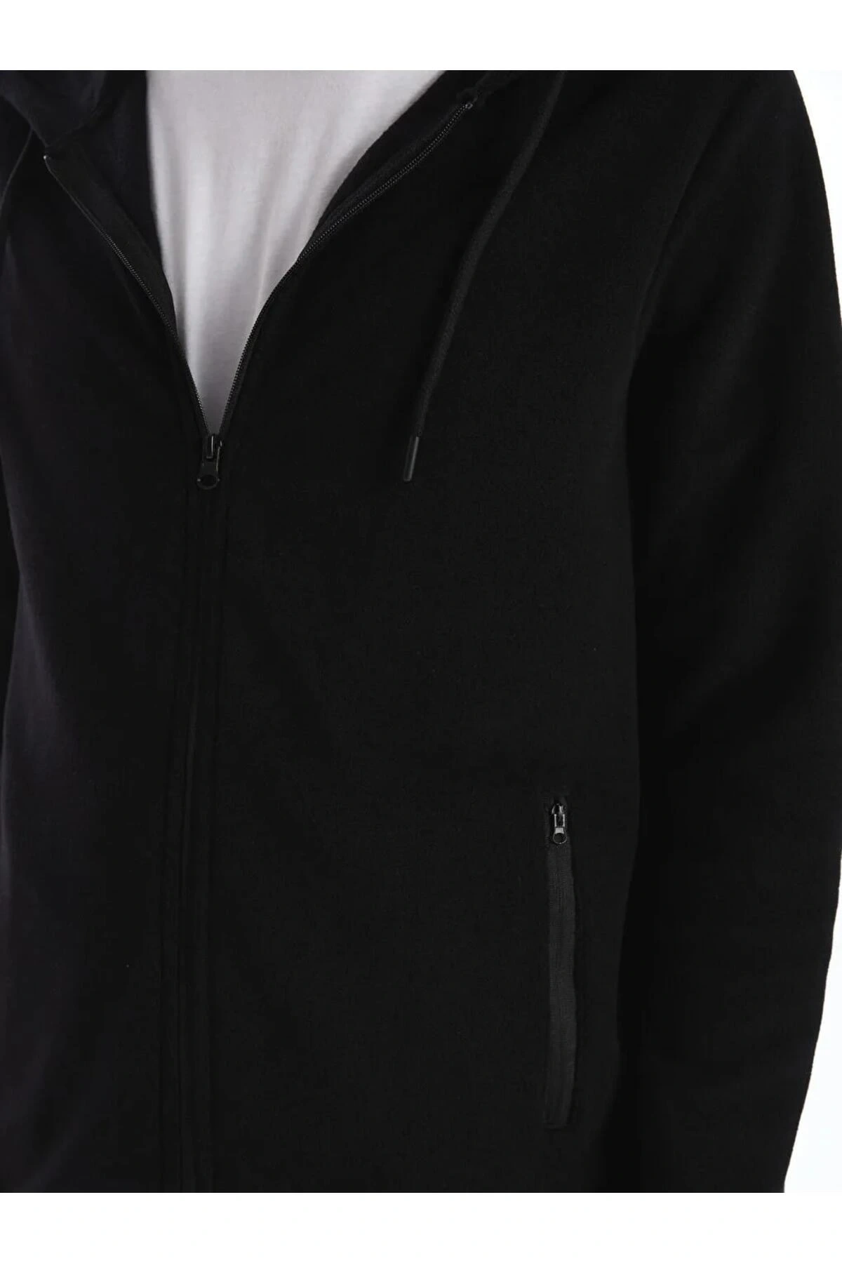 LCWAIKIKI ClassicSiyah Kapüşonlu Uzun Kollu Erkek Fermuarlı Sweatshirt