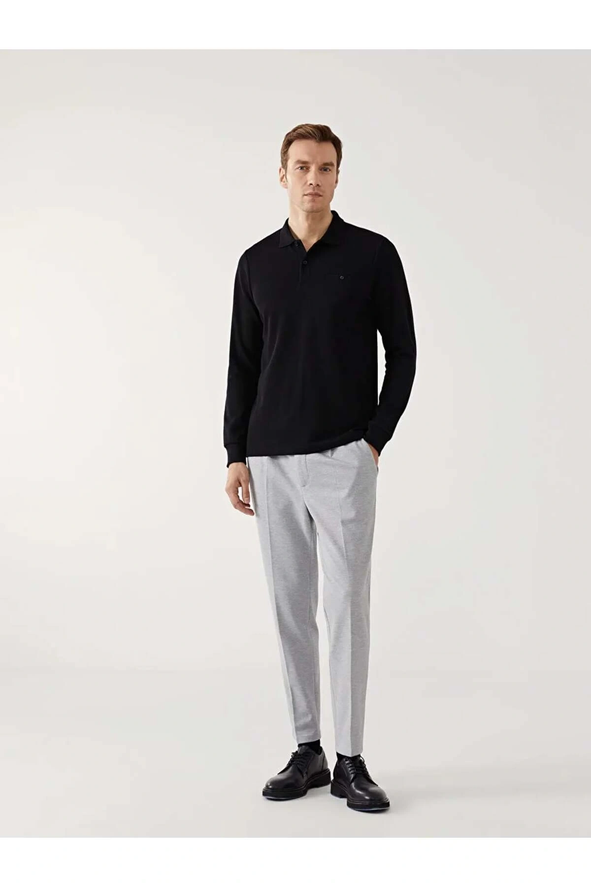 LCWAIKIKI ClassicSiyah Polo Yaka Uzun Kollu Erkek Sweatshirt