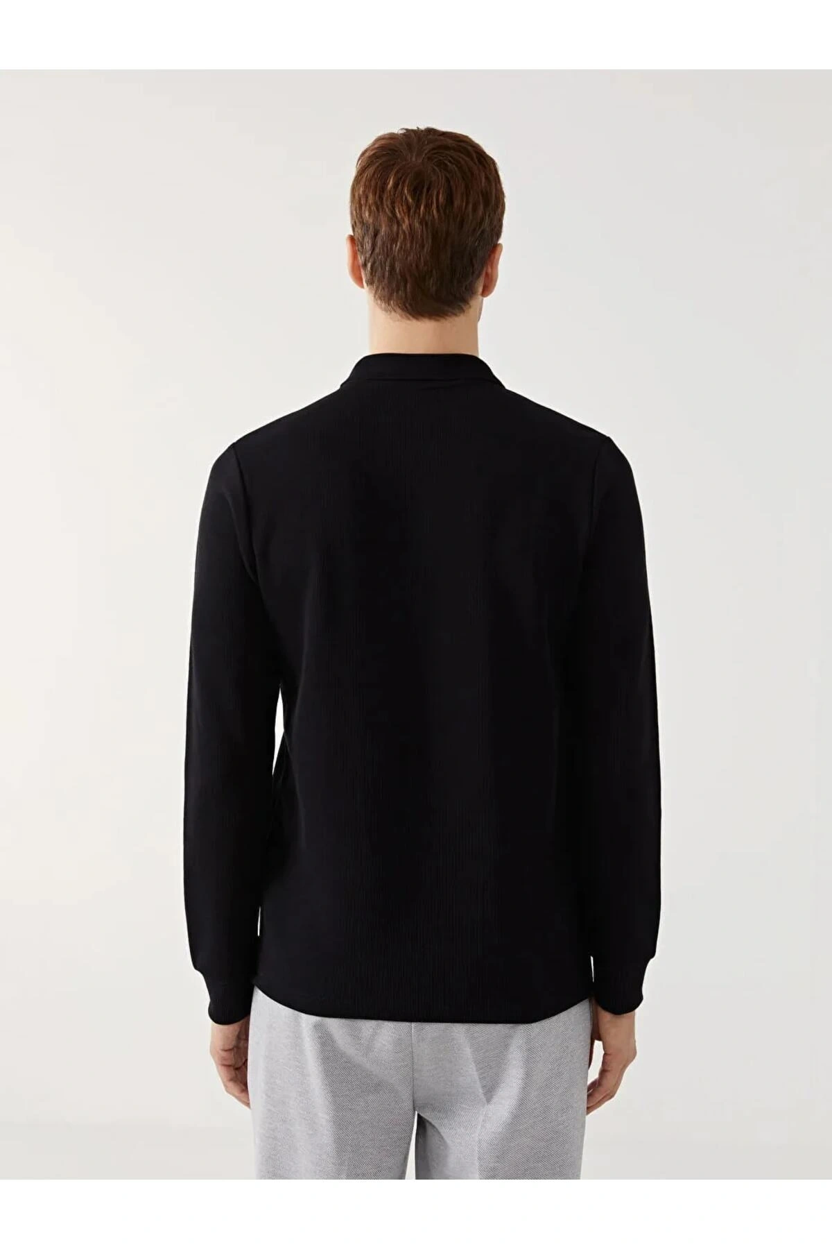 LCWAIKIKI ClassicSiyah Polo Yaka Uzun Kollu Erkek Sweatshirt