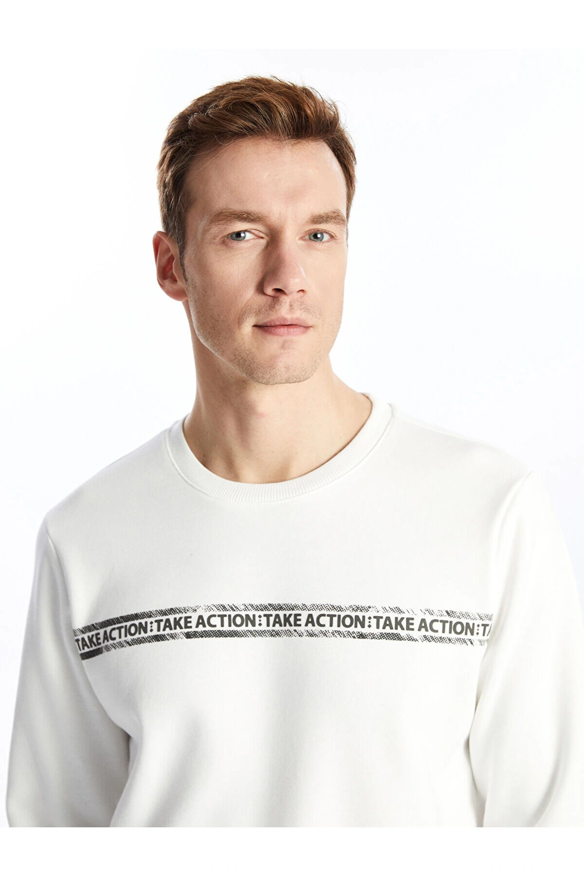 Lcwk Bisiklet Yaka Uzun Kollu Baskılı Erkek Kalın Sweatshirt
