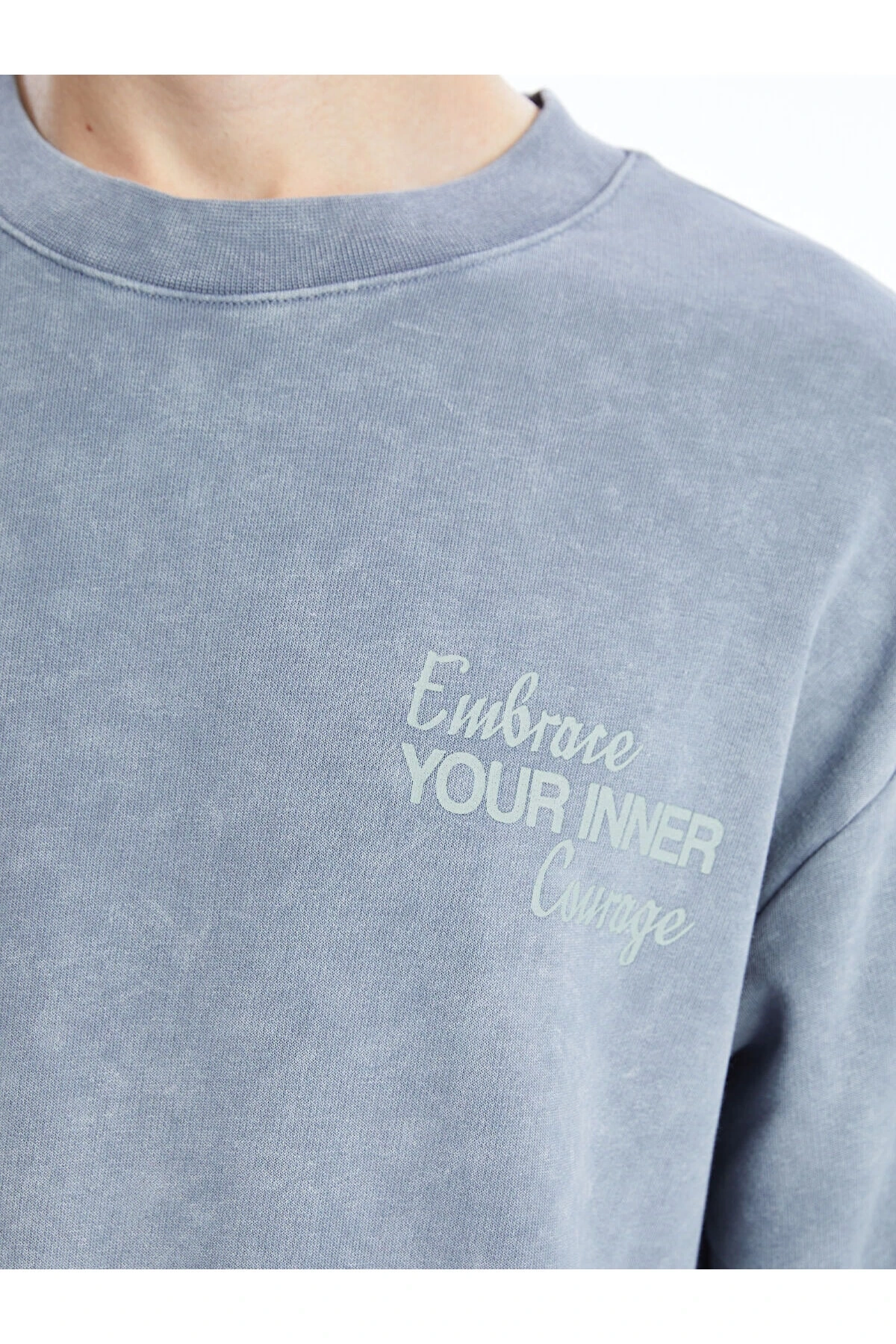 Lcwk Bisiklet Yaka Uzun Kollu Baskılı Erkek Sweatshirt