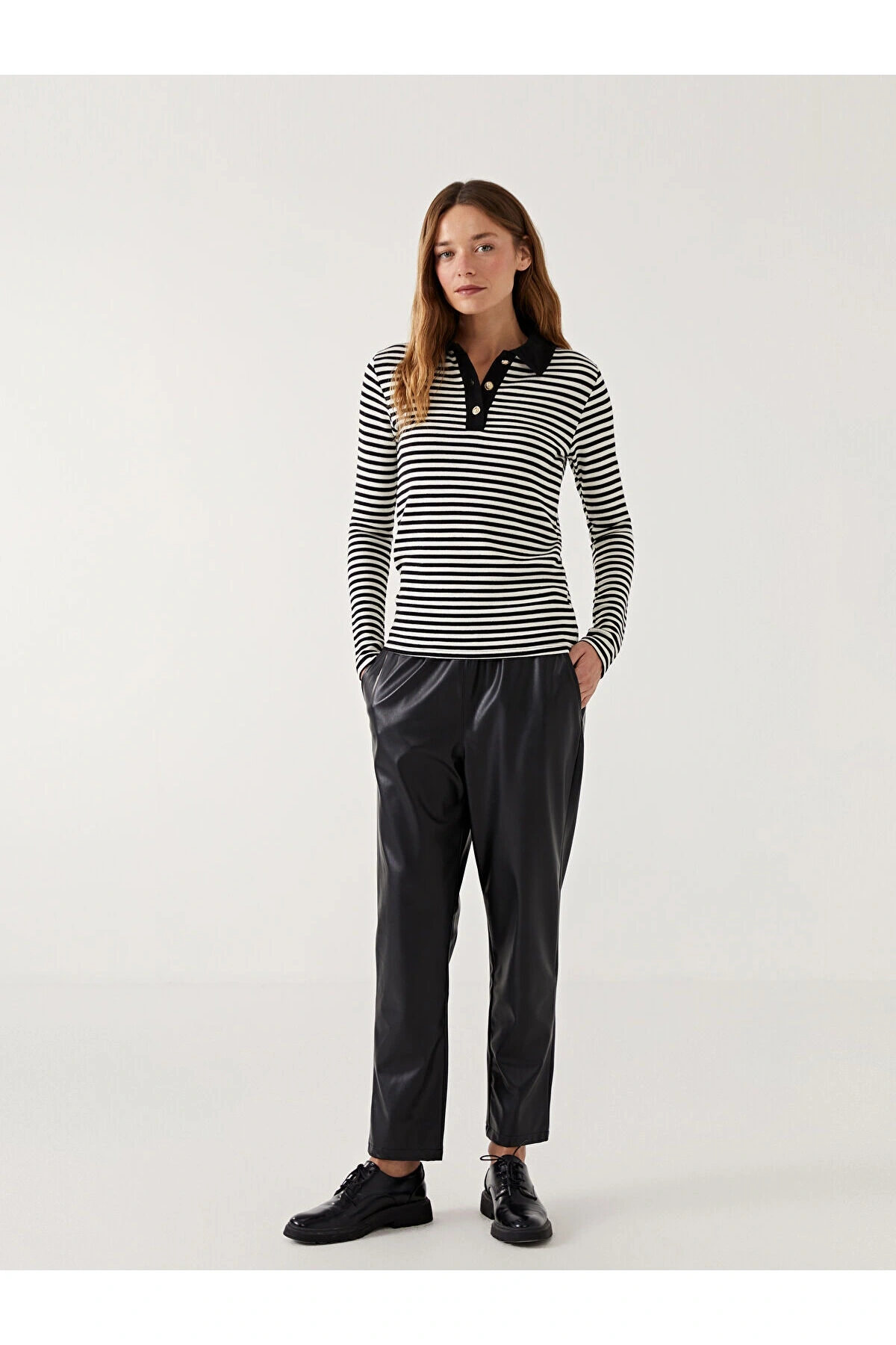 Lcwk Polo Yaka Çizgili Kadın Body
