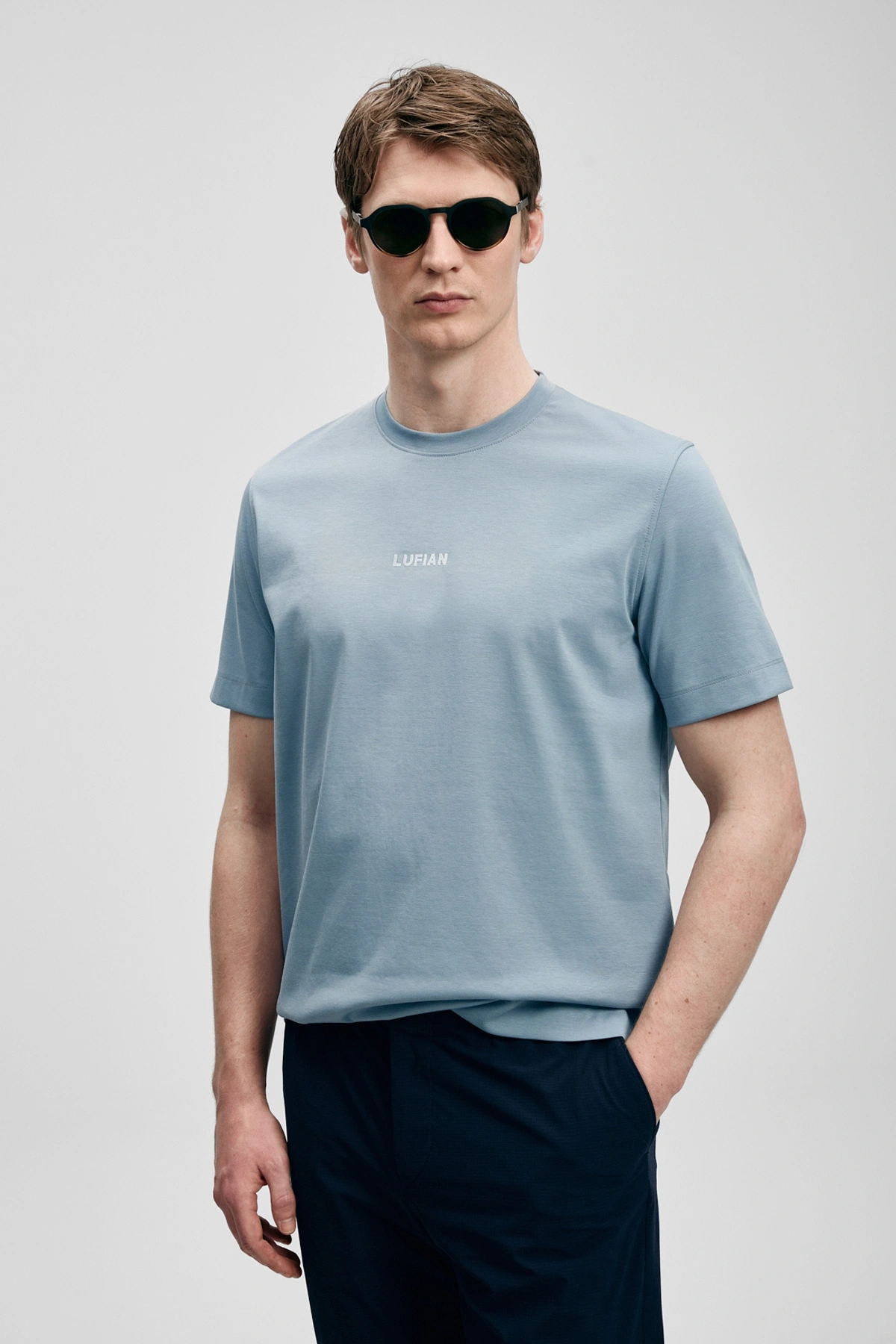 Lufian Marcus Modern Grafik T- Shirt Mavi