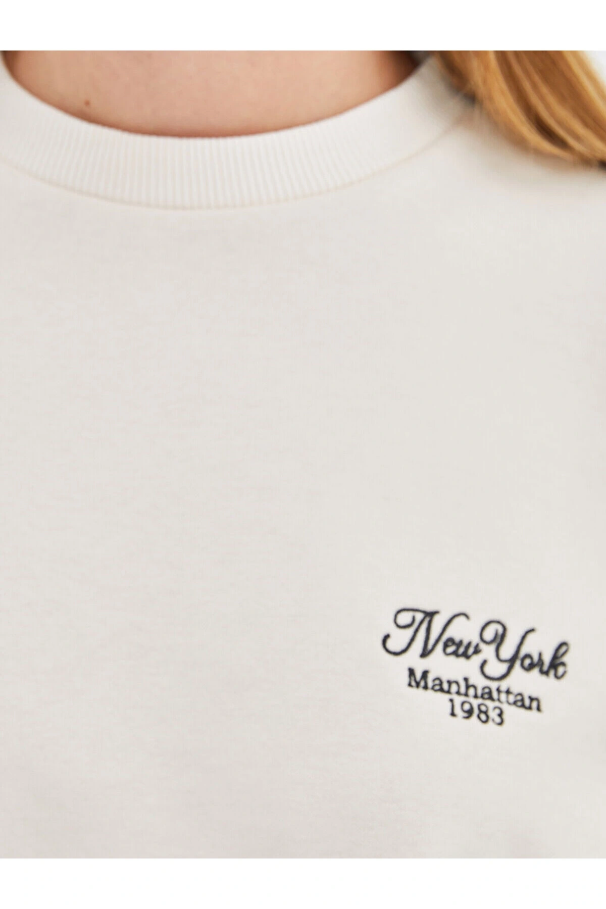 Lw - Bisiklet Yaka Baskılı Oversize Kadın Kalın Sweatshirt