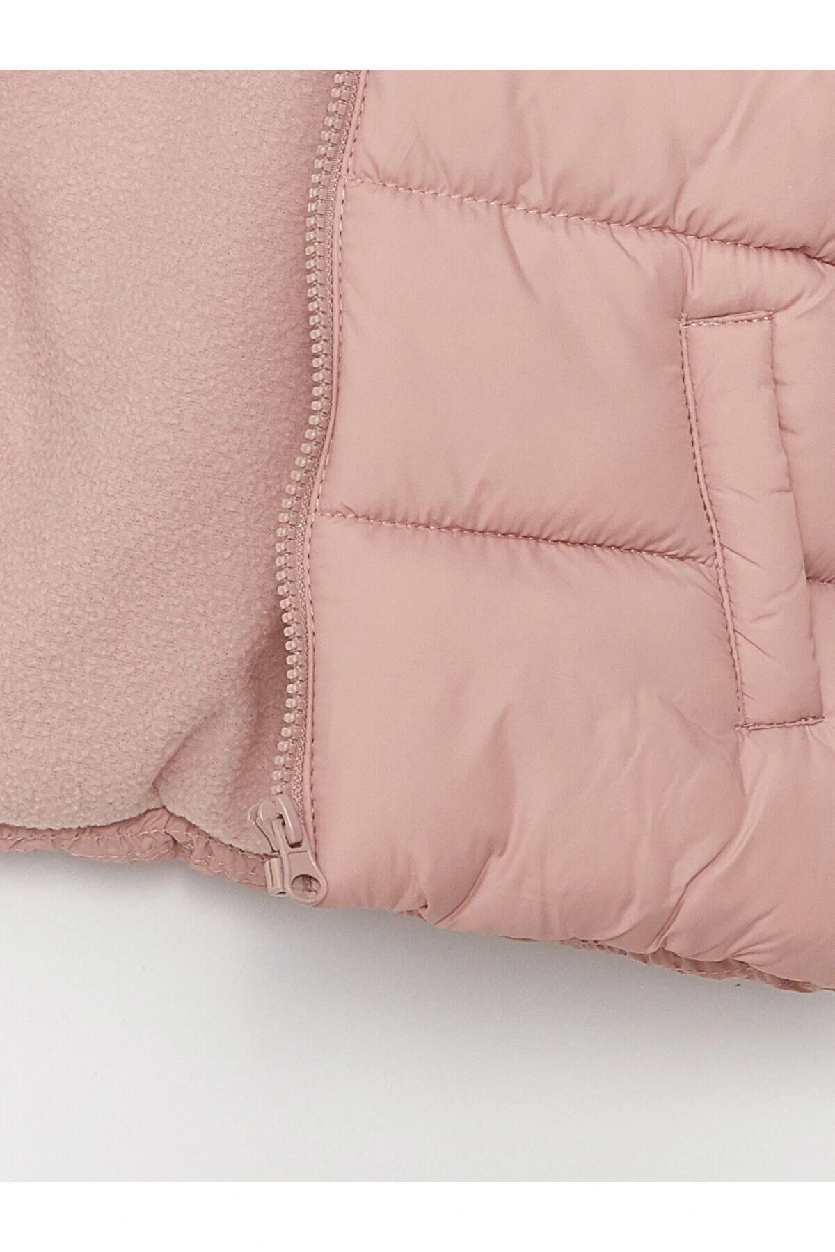 Lw - Kapüşonlu Uzun Kollu Basic Kız Bebek Fermuarlı Şişme Mont