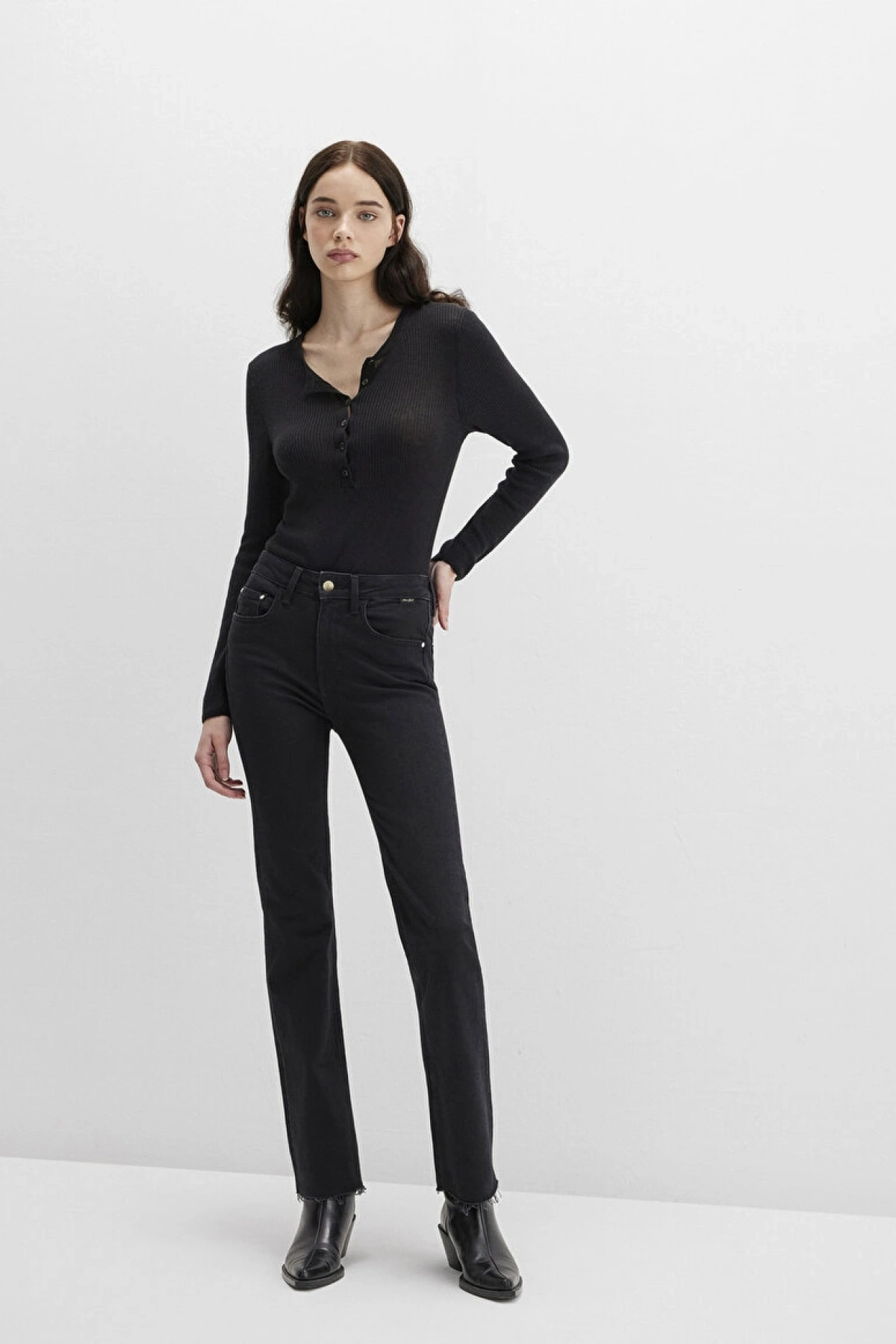Maria Gold Premium Gri Smoke Jean Pantolon