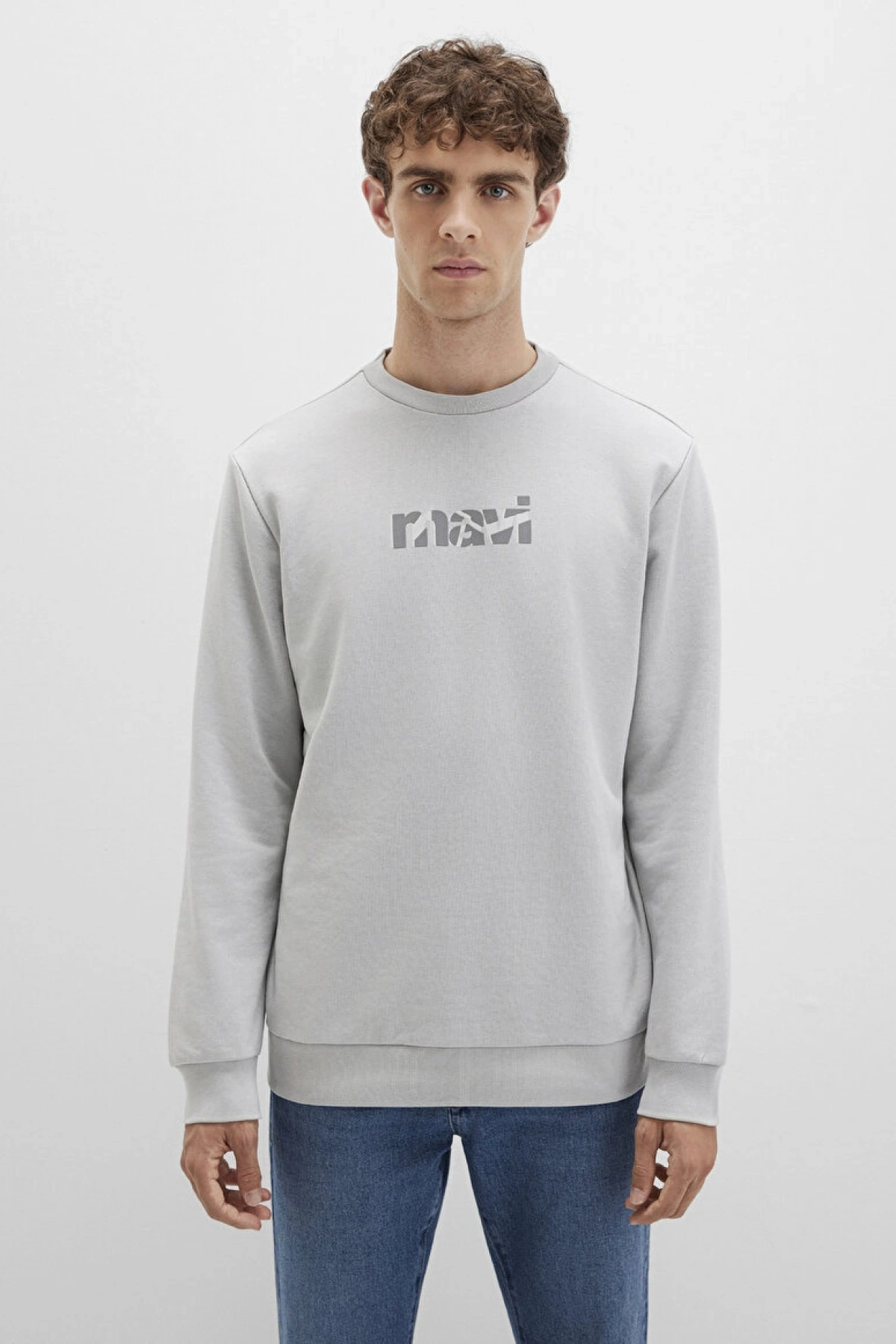 Mavi Baskılı Gri Sweatshirt