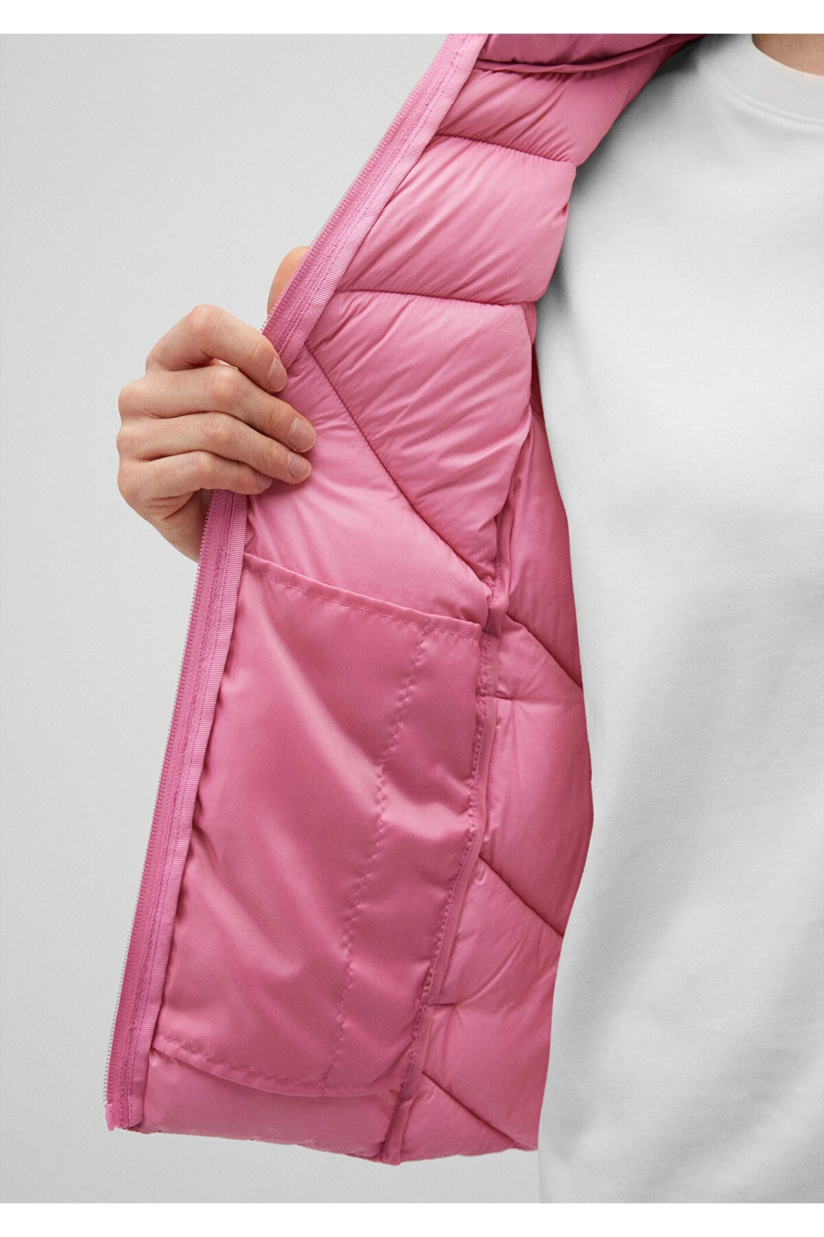 Mavi Dik Yaka Pembe Şişme Mont